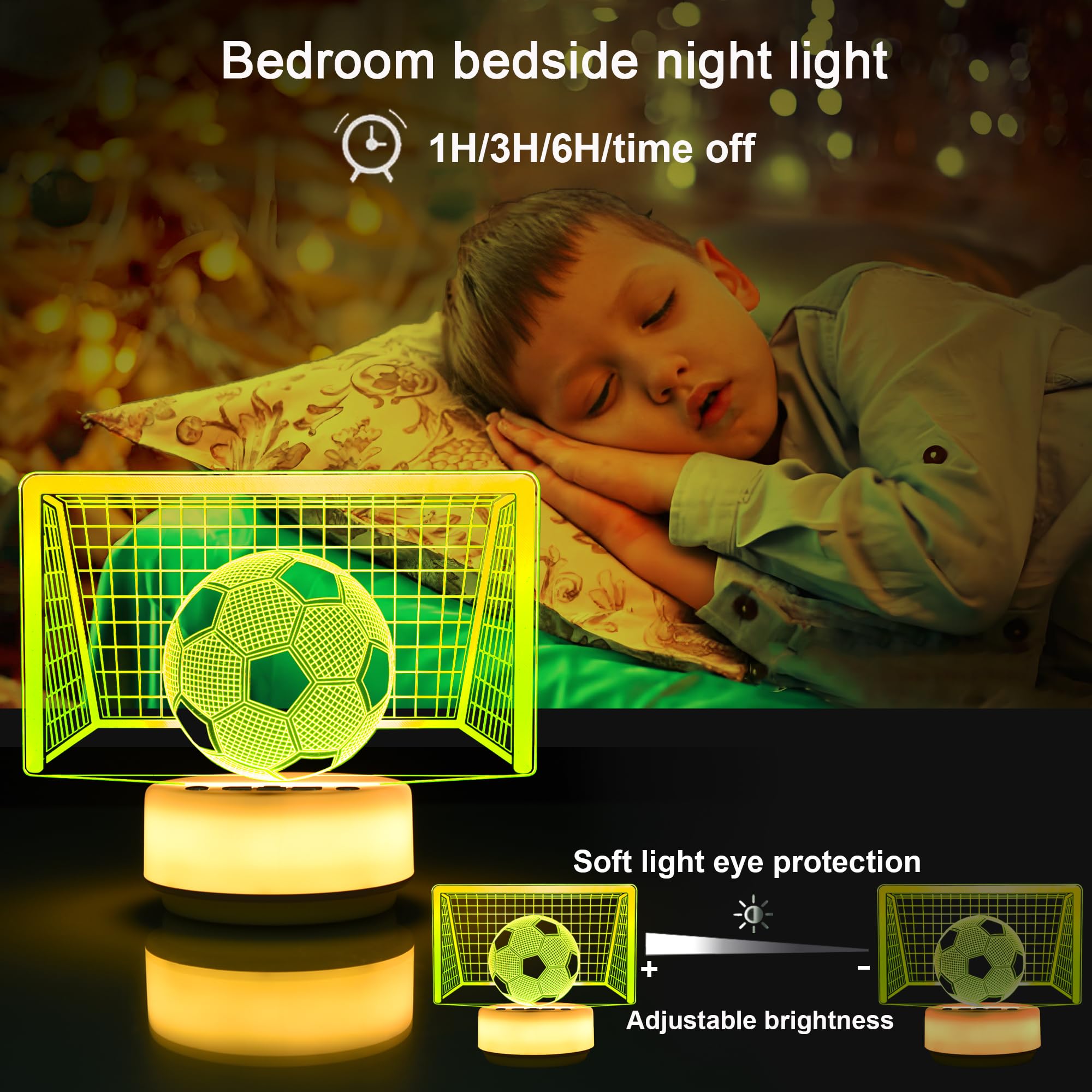Soccer Night Light with Remote - 14 Color Changing LED Lamp, 5 Brightness Levels, Timer (1H/3H/6H), Button Control Base, Gift fo