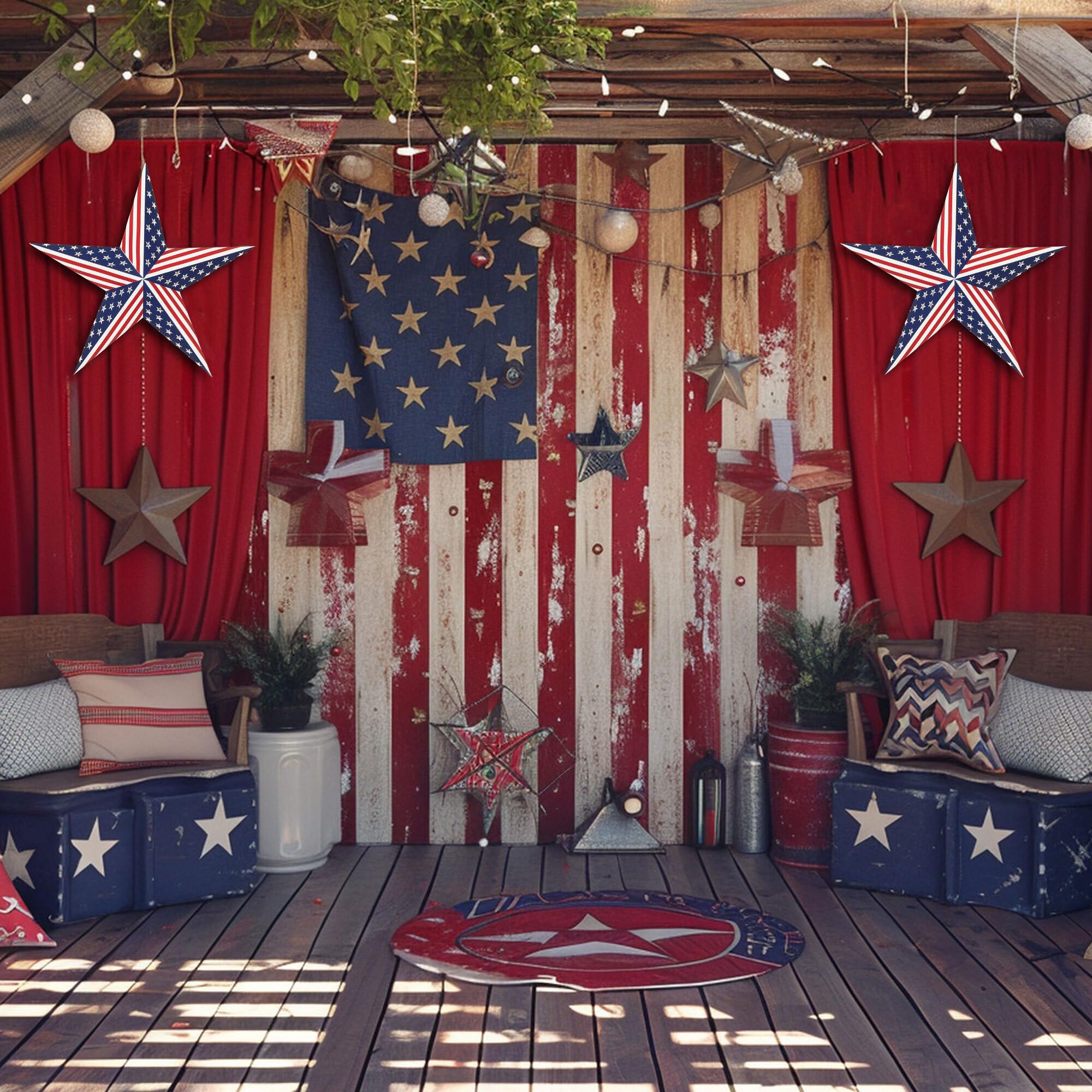 GalaxyArts 24in Patriotic Paper Star Lantern - USA Flag Red, White & Blue - Indoor/Outdoor Décor for Independence Day & Memorial Day