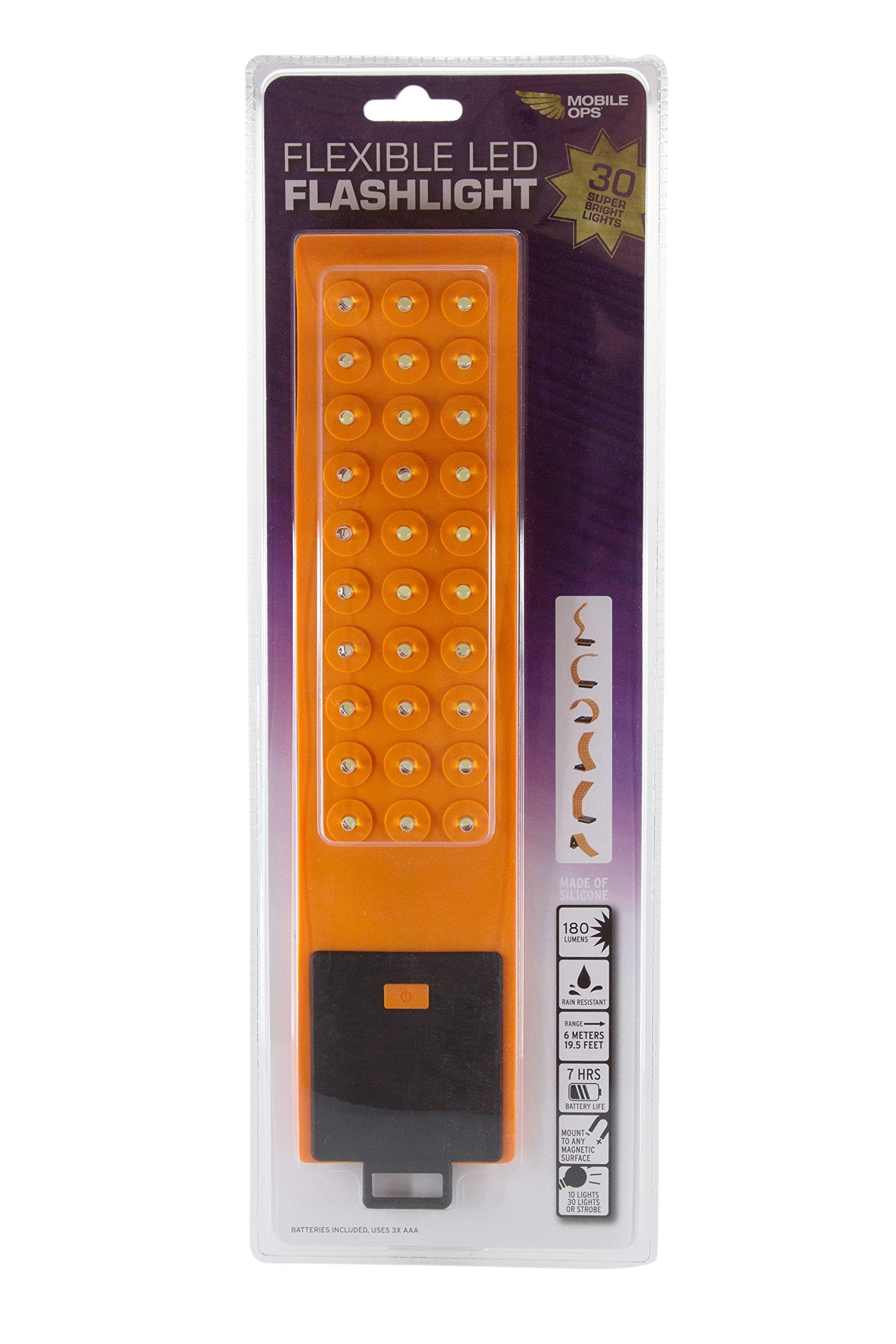 Mobile Ops Magnetic Silicone 30 Led Flexible Orange High Lumens Water-Resistant Outdoor Tactical Handsfree Flashlight (42670)