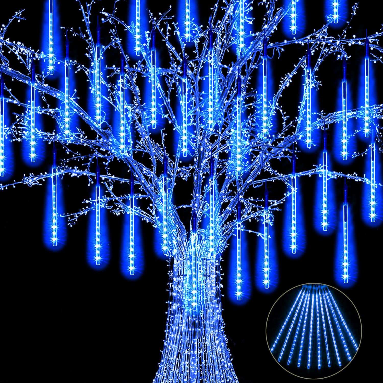 JJGoo Christmas Lights Meteor Shower Rain Lights, 10 Tube 12 inch 240 LEDs Icicle Lights Outdoor Raindrop Lights for Xmas Halloween Wedding Party Tree Holiday Decoration