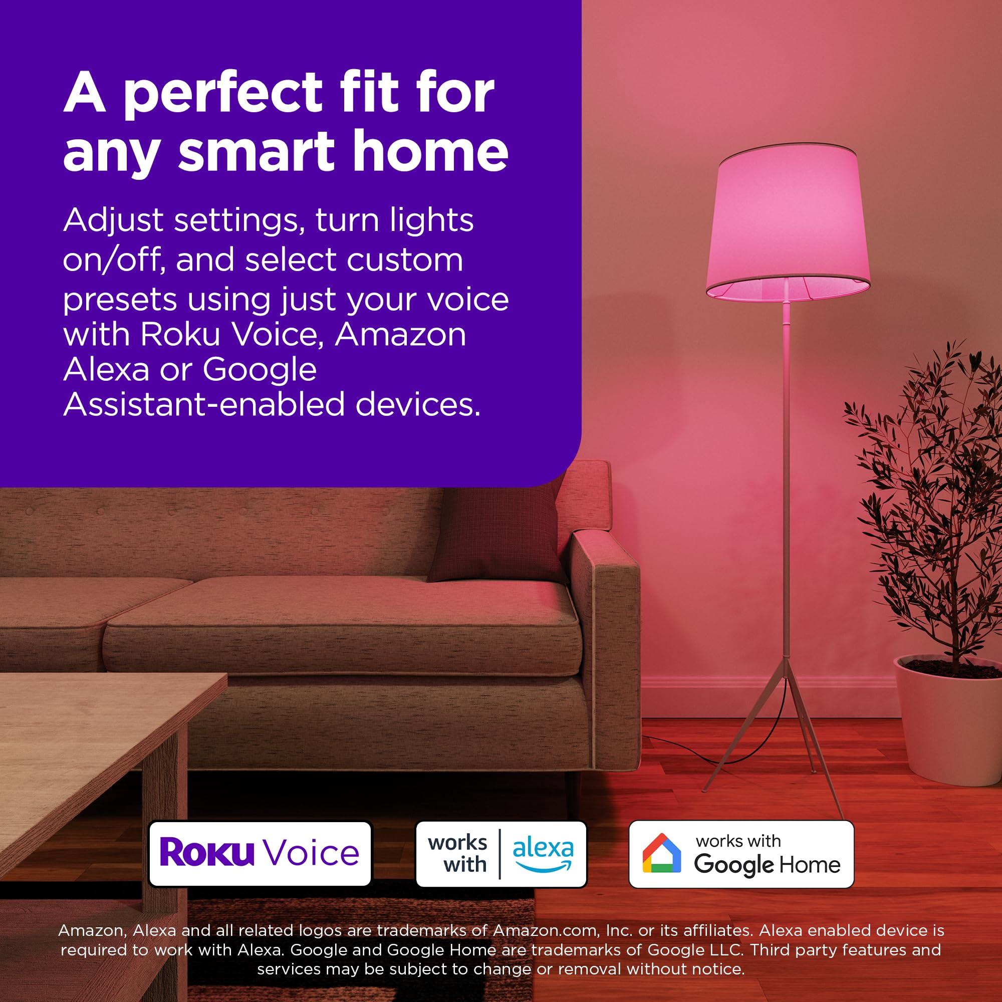 Roku Smart Light Bulbs (Color, 2-Pack) - Dimmable A19 Color Lightbulbs With Adjustable Brightness & Temperature - Wifi Smart Bulbs Works Voice, Alexa & Google Assistant - Smart Home Products