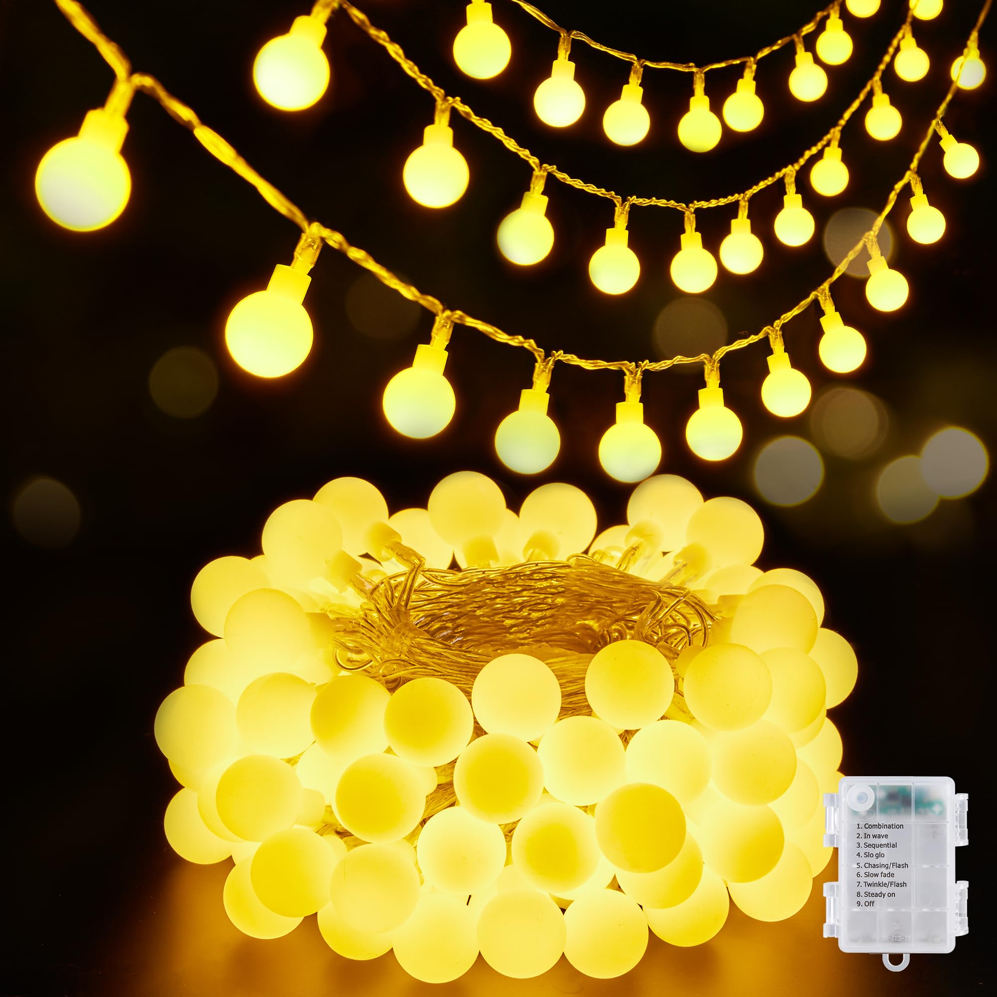 Brightown Battery Operated String Lights, 60 LED Globe Fairy Lights, 19.6Ft, MiniGlobe-60D, Indoor/Outdoor Decor