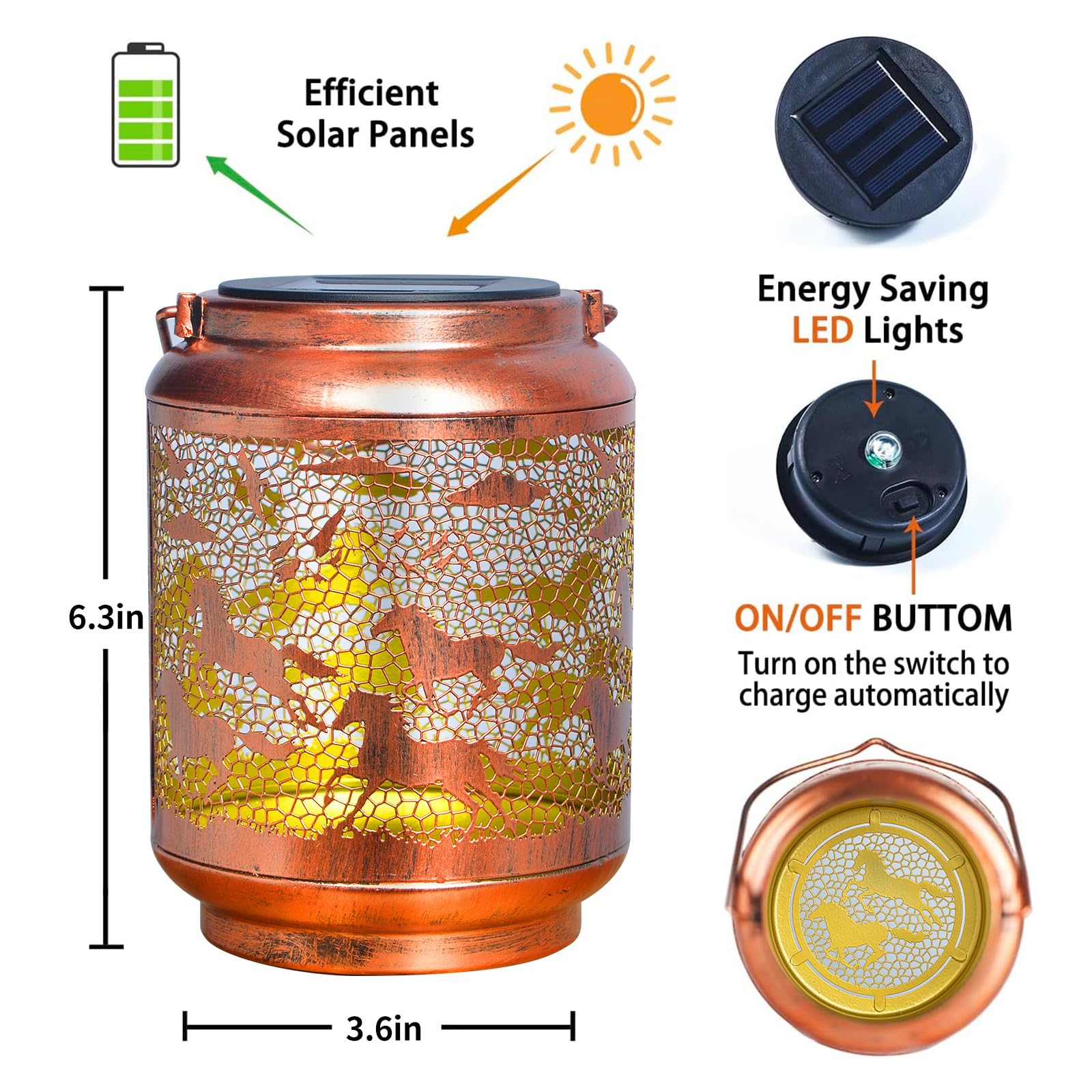 kyoryuger Solar Lantern for Outdoors, Metal Decorative Light, Horse Model, Ideal Gifts for Mom, Grandma, Yard Patio Decor