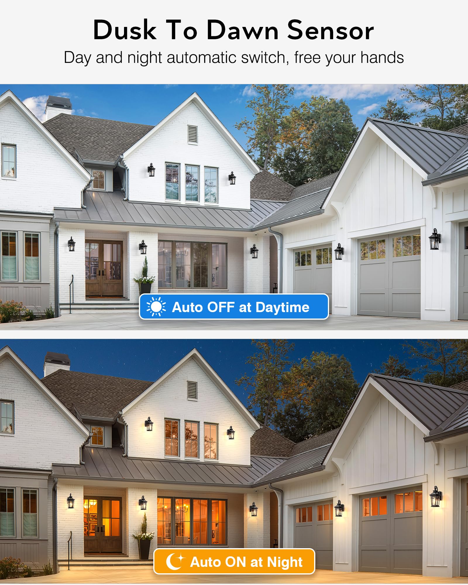 Opaxis Outdoor Light Fixtures Wall Mount, Black Exterior Sconce Lights Waterproof, Dusk To Dawn Porch Light With Beveled Glass,