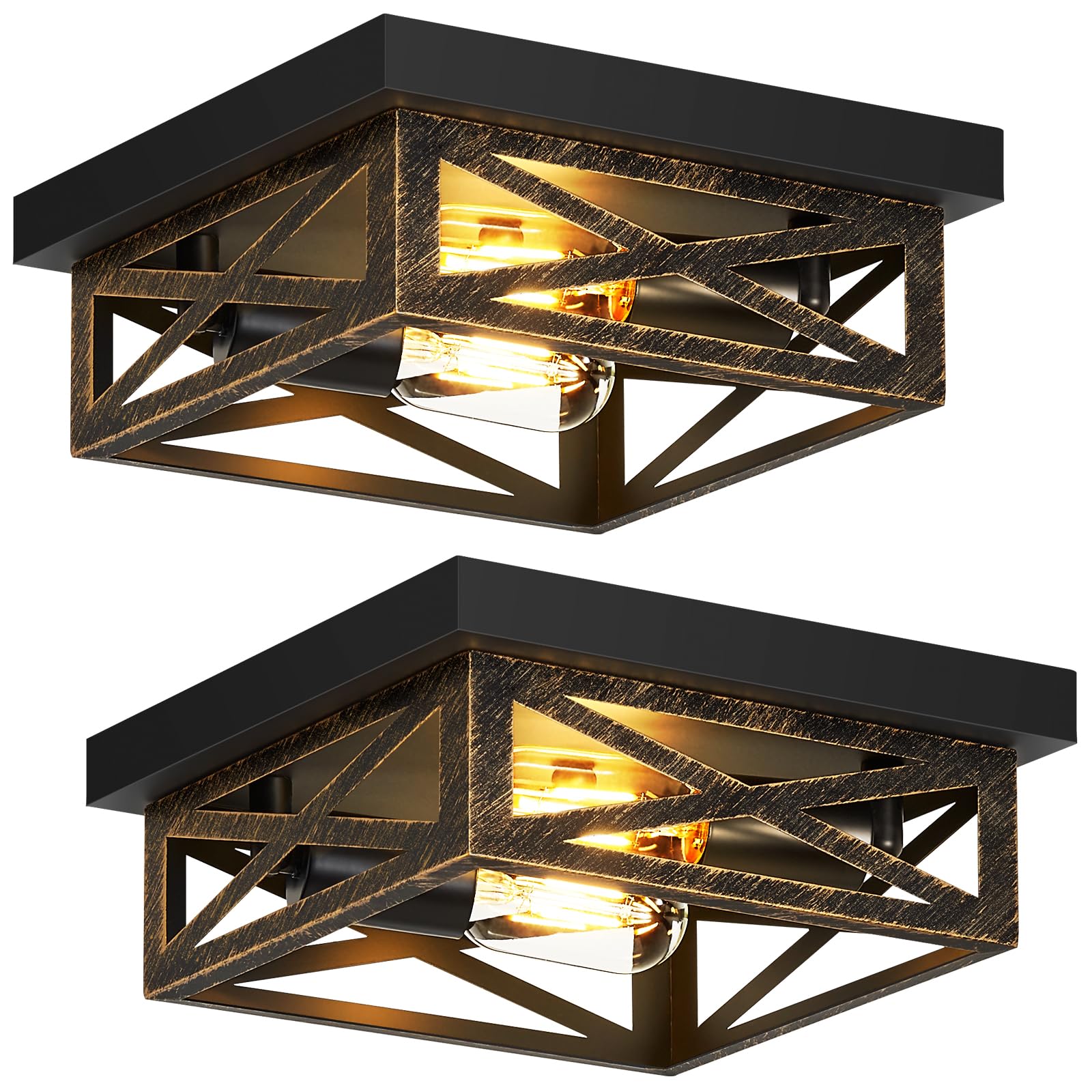 ZHU YAN 2 Pack Farmhouse Flush Mount Ceiling Light,Rustic Flush Mount Ceiling Light Fixture,Light Fixtures Ceiling Mount for Kit