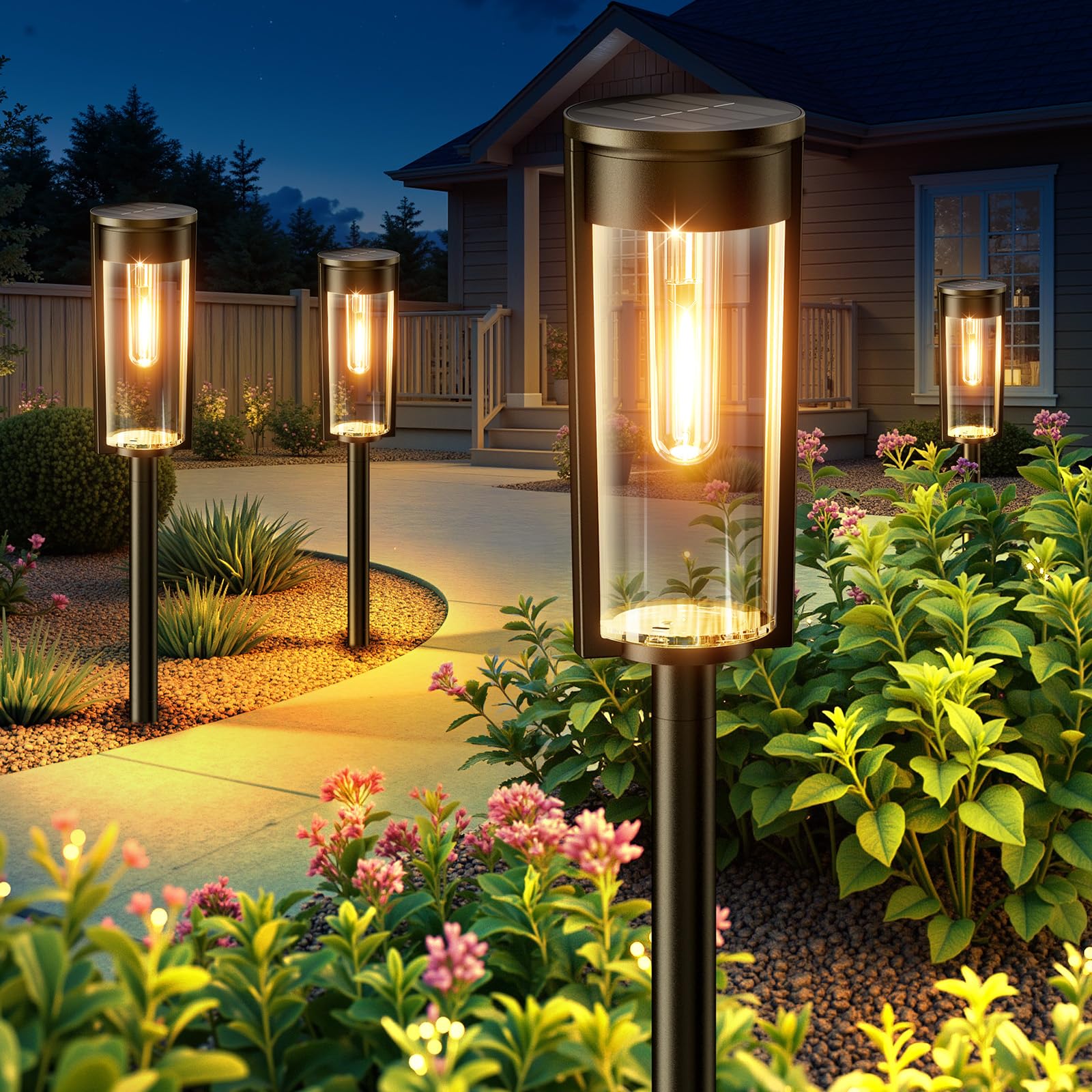 LETMY Solar Pathway Lights, 8 Pack, IP65 Waterproof, Black Body & Warm White Light, Model DC-001