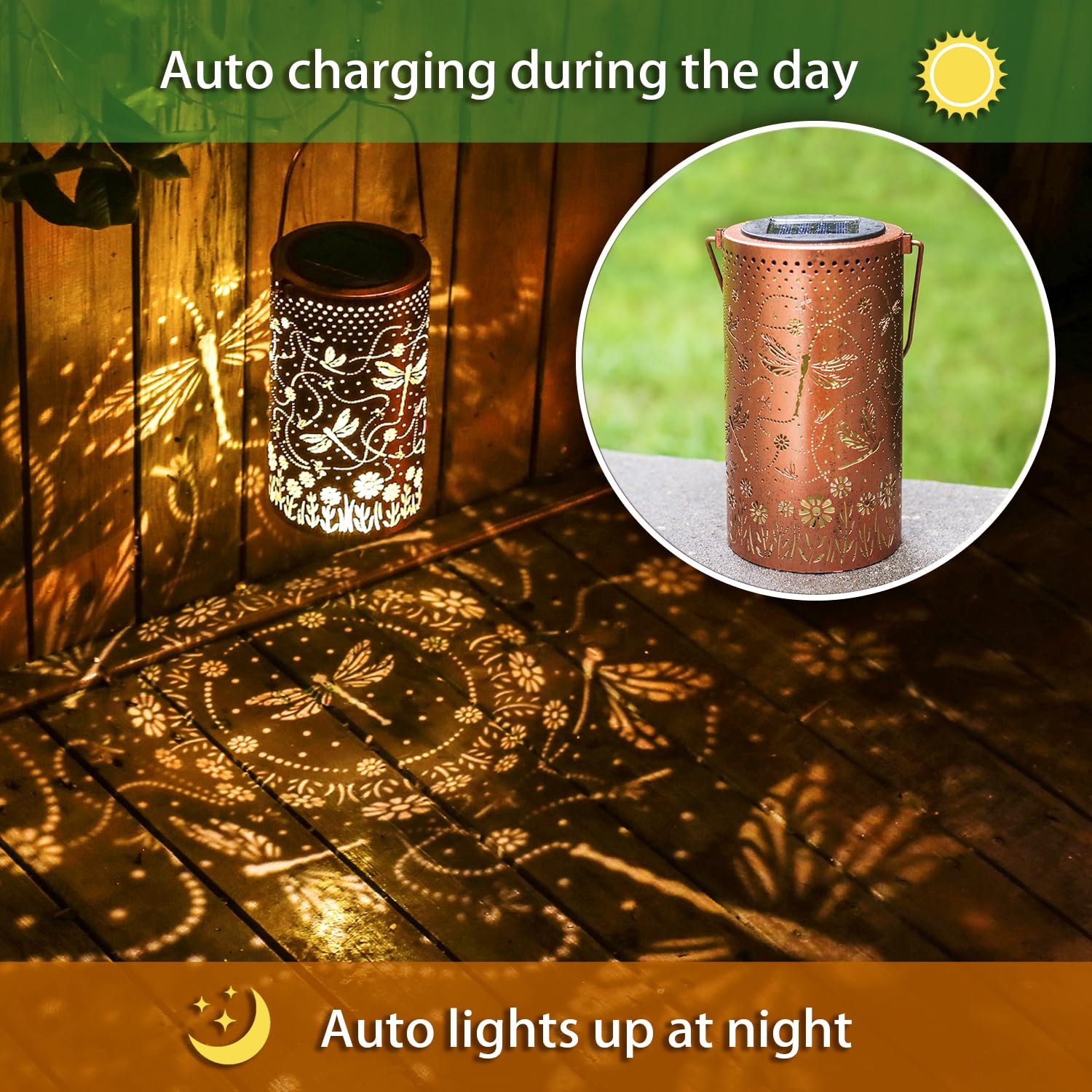 2 Pack Dragonfly Outdoor Solar Hanging Lanterns Waterproof Led Solar Lights Metal Decorative Lanterns For Garden, Patio, Courtya