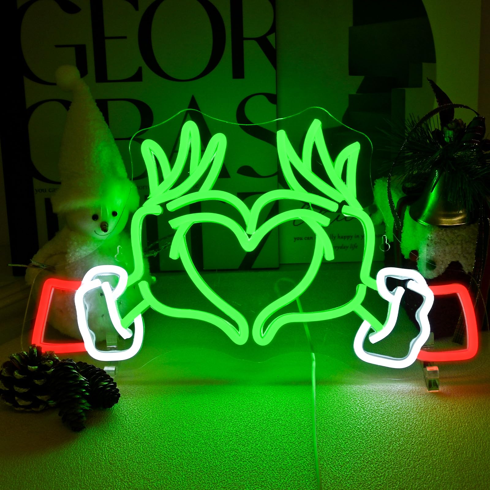 Nxyx Merry Grinchmas Neon Sign Grinch Green Hands Neon Light Grinch Ornament Wall Decor Christmas Grinch Outdoor Decor Holiday Grinchy Gift For Kids