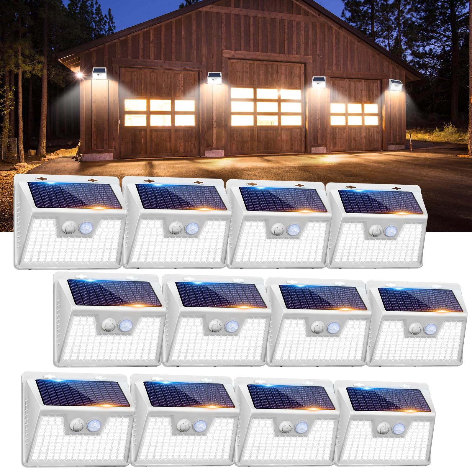 Peasur 12 Pack 140 LED Solar Lights, Waterproof, 3 Modes, Motion Sensor, 6000K White, Model WS18P