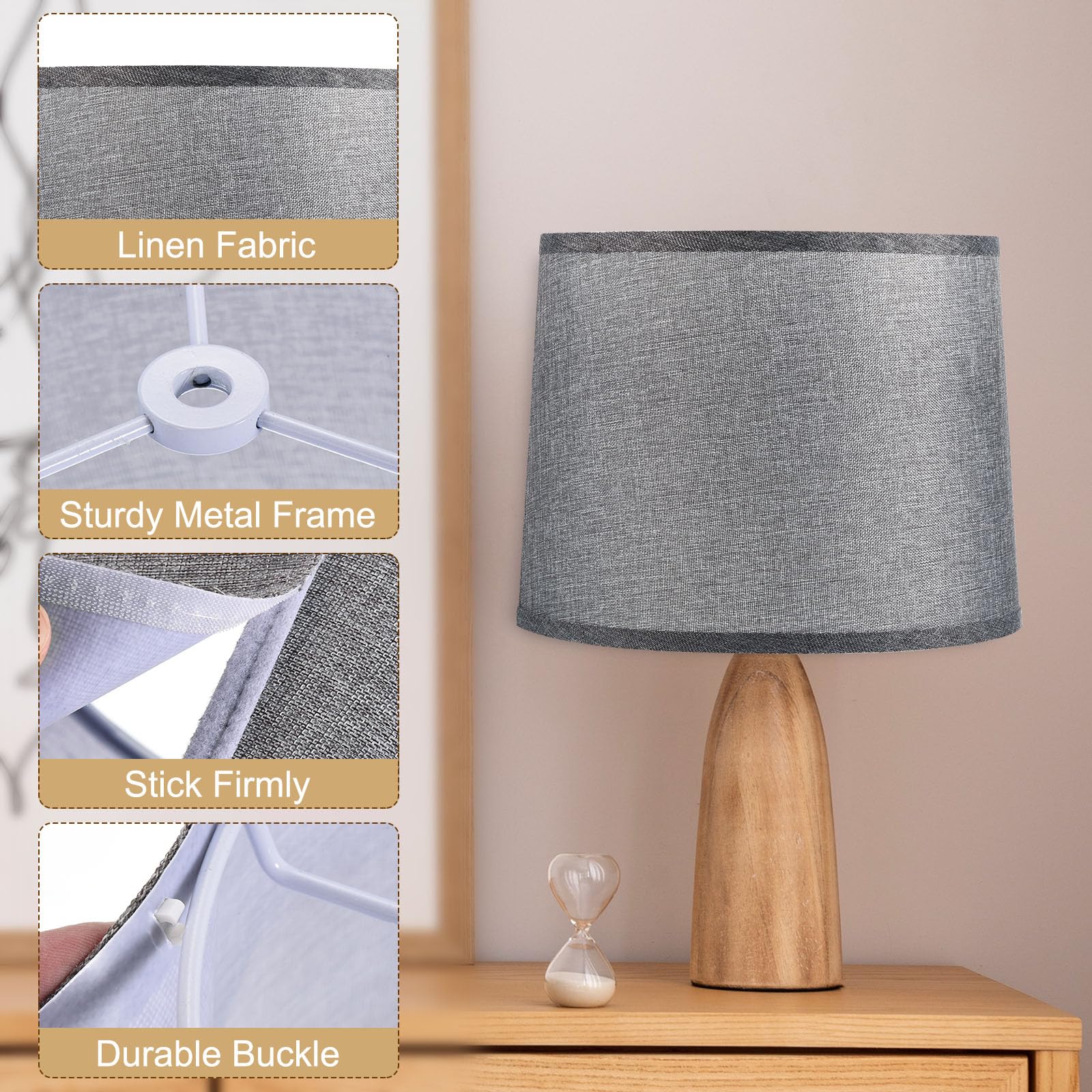 PATIKIL Drum Lamp Shades Set of 2, Linen, Gray, 11.4in Top x 12.6in Bottom x 9.8in High, Model PTA230518TT
