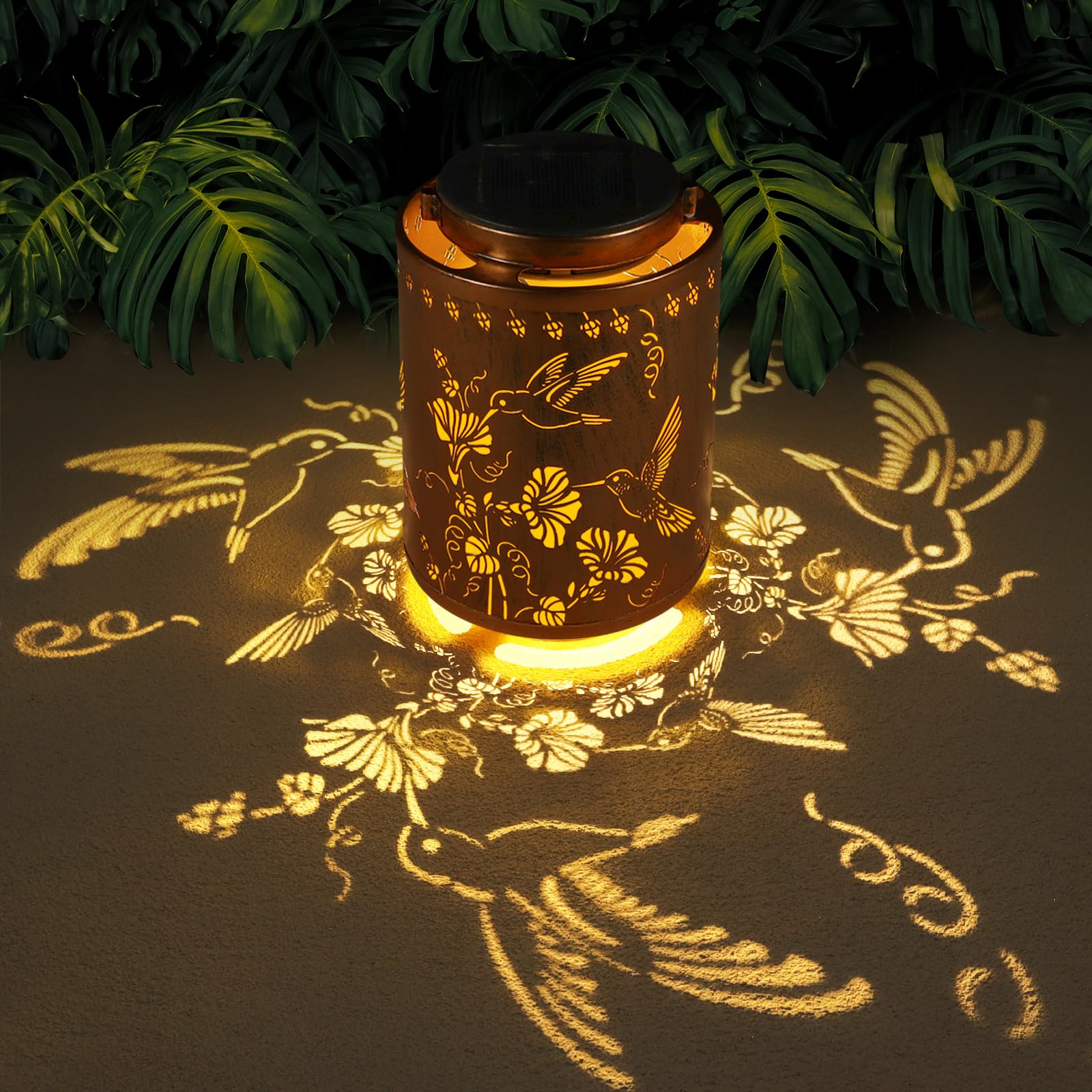 Tepaken Solar Lantern - Outdoor Waterproof Metal Hanging Light for Garden Decor, Hummingbird-205, Gold