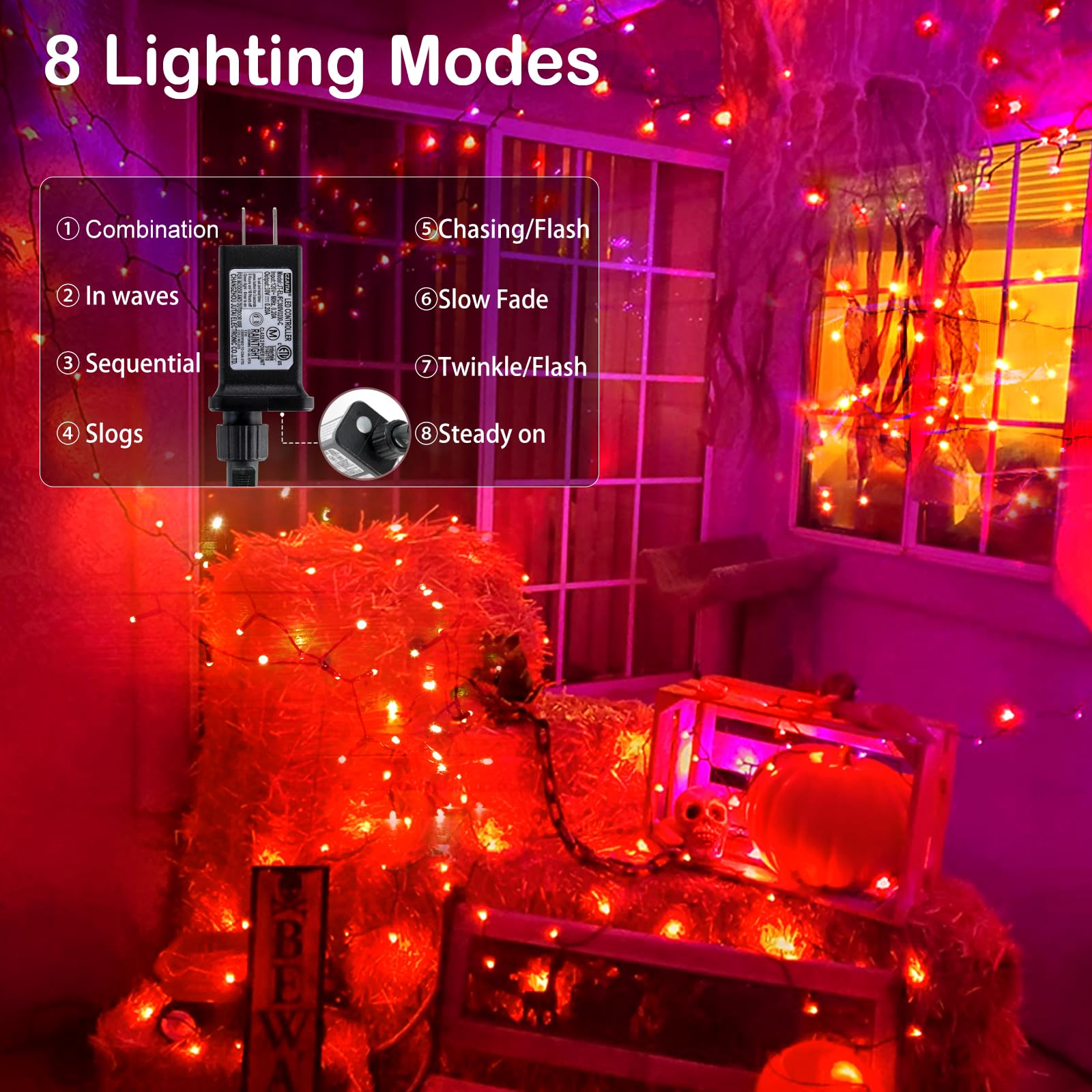 BlcTec Halloween String Lights 500 LED 174FT Waterproof Orange with Timer, 8 Modes, Model JT-EL/FC300V0200-C