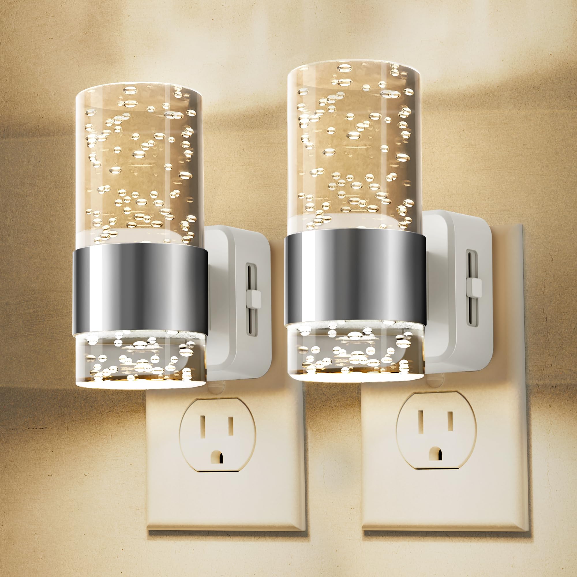 L LOHAS LED Night Light, Dimmable Plug-in, 0-100 LM Brightness, 3000K, 2 Pack, Sliver-3000K, Model A-GY