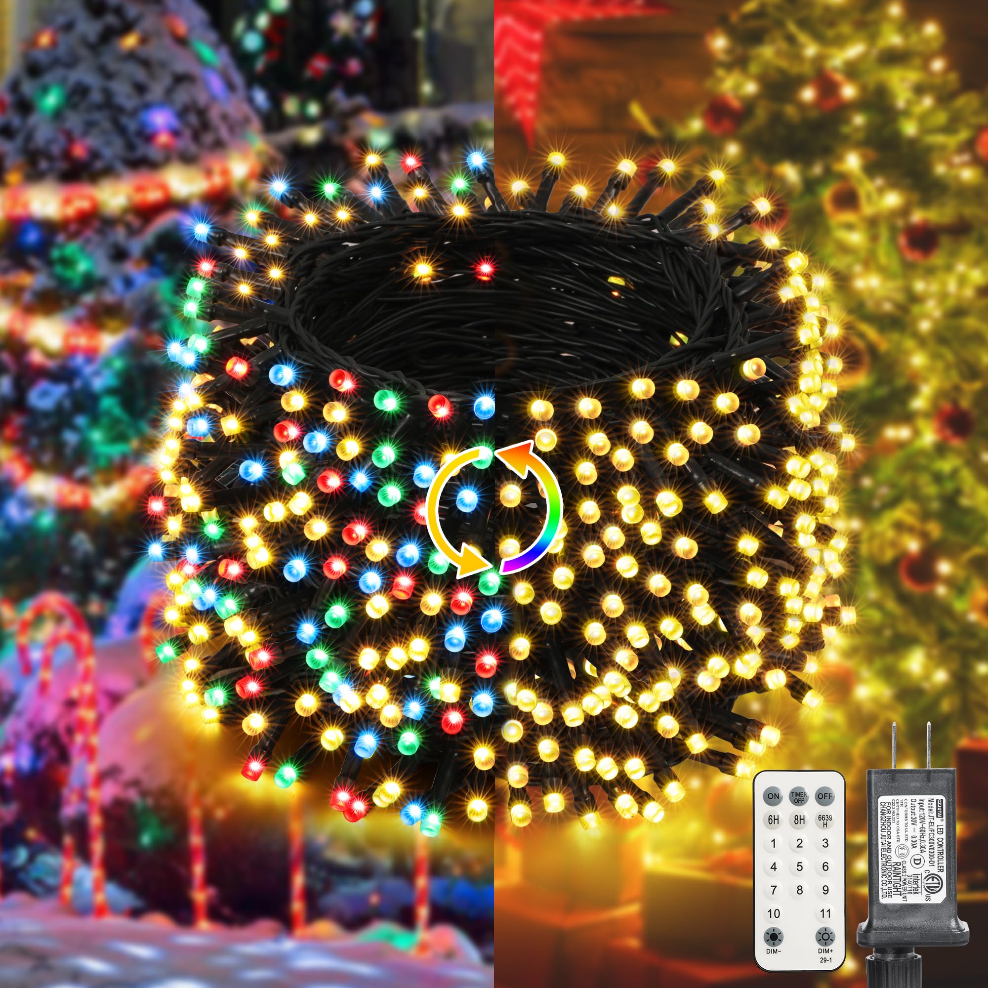LYHOPE Christmas Lights 300 LED String Lights 98.4ft Warm White & Multi Color with Remote 11 Modes Indoor Outdoor Decor
