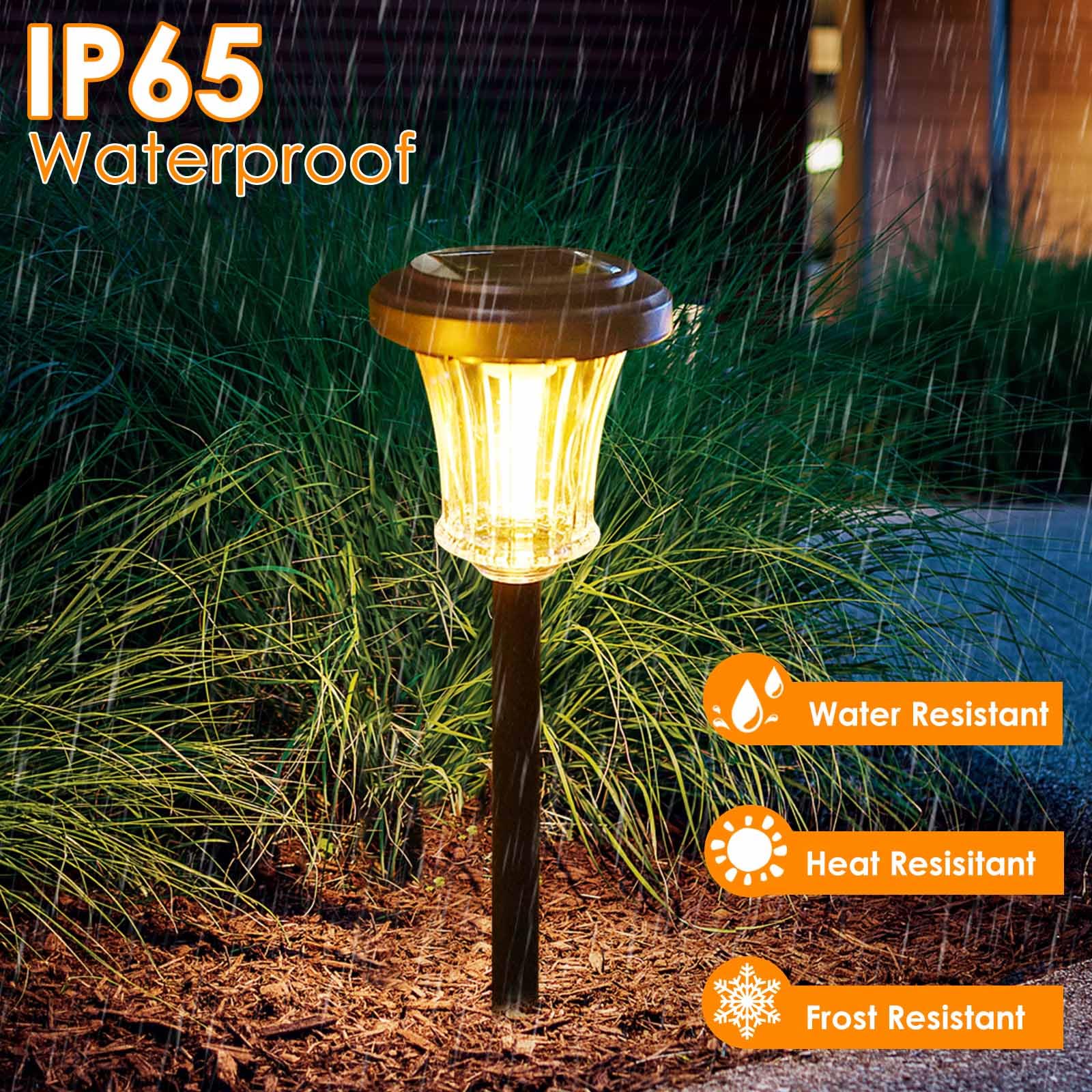 IDEAALS 8Pk 2 Modes(Steady on/Flickering) Solar Lights Outdoor Pathway, Solar Garden Lights, Auto On/Off Torch Lights with Flick