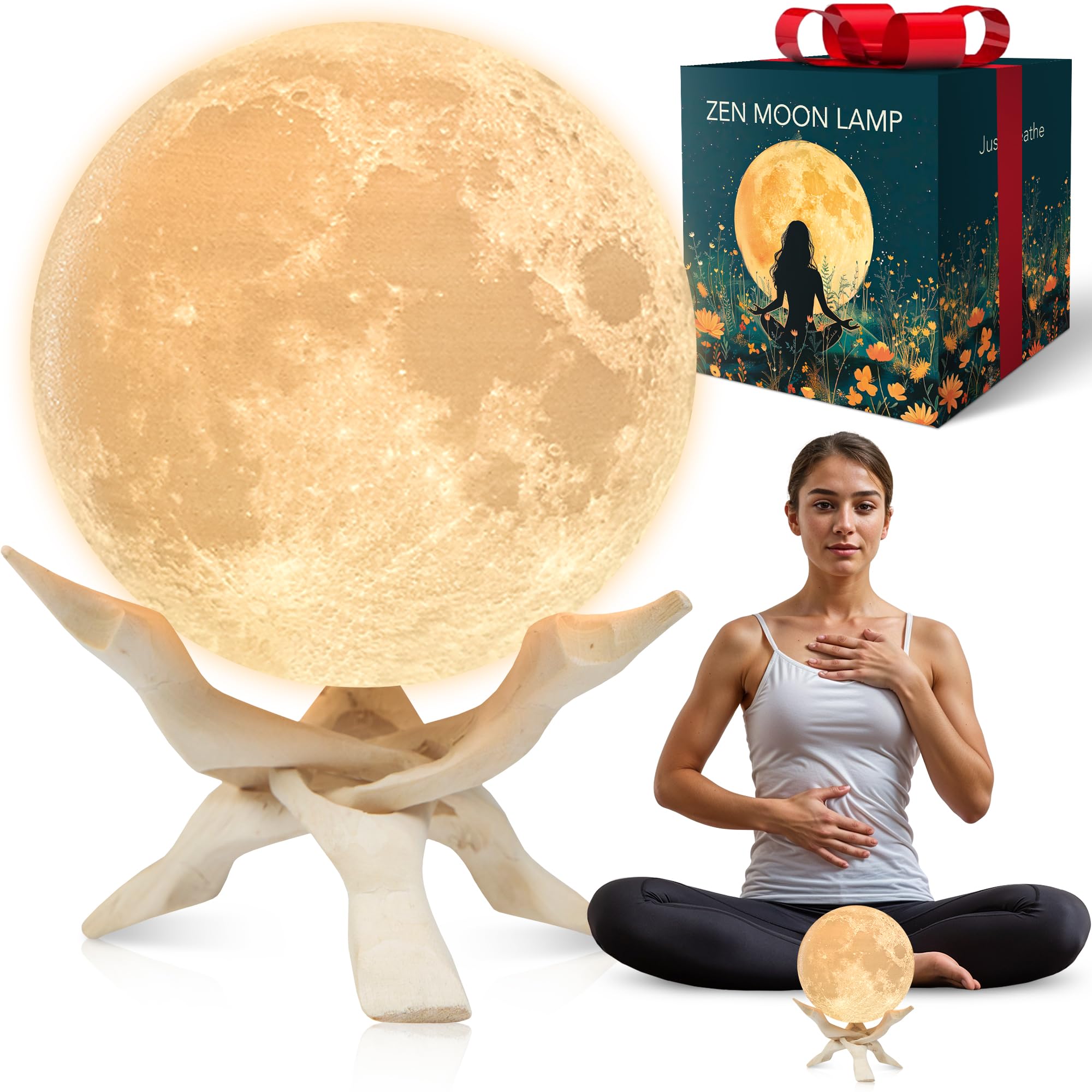 Zen Moon Lamp - Visual Meditation Light for Relaxation and Mindfulness - Guided Breathing Night Light - Spiritual Birthday Gifts