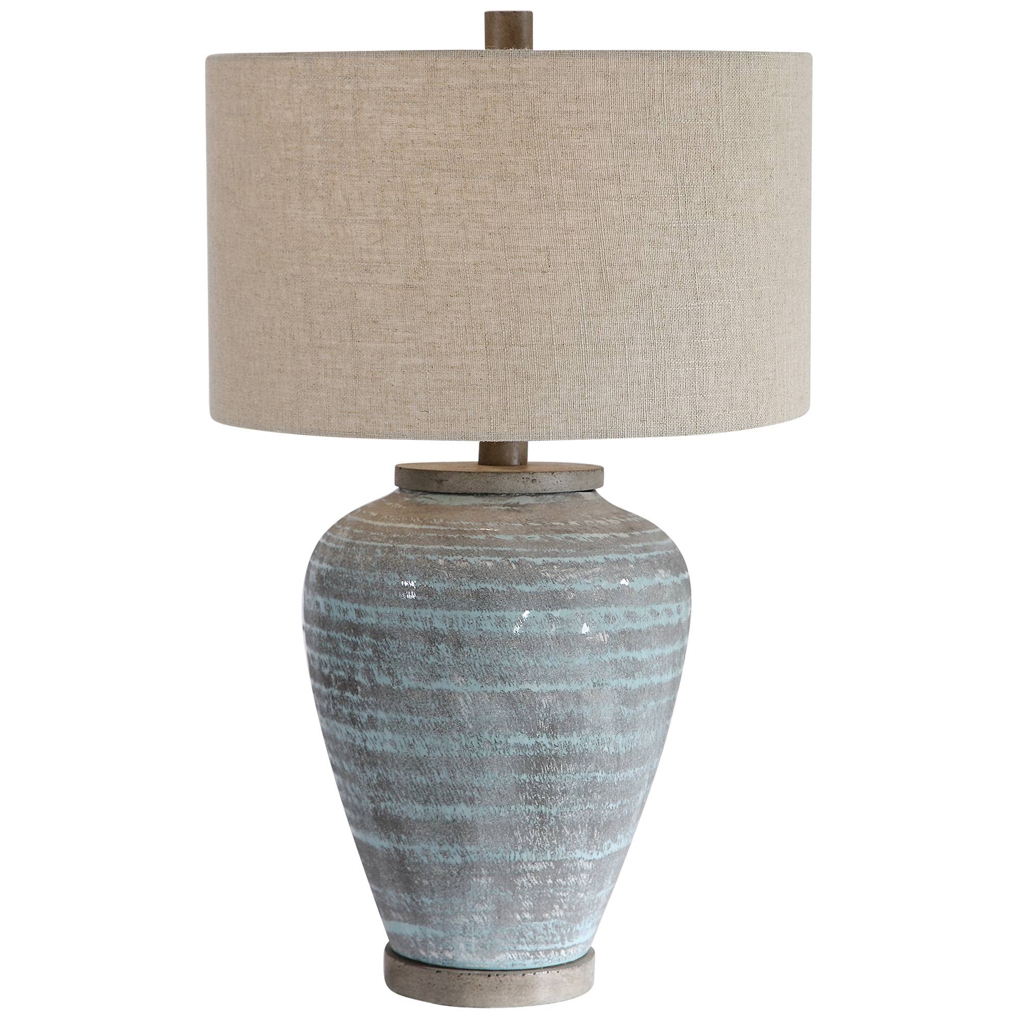 Uttermost Pelia Table Lamp - 1 Light, Ceramic, 17inW x 17inD x 27.5inH, Light Aqua Blue  le Glaze, Model 26228-