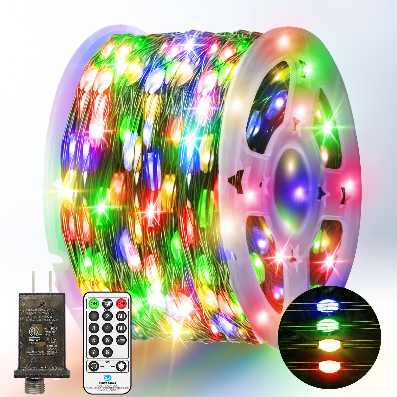 ROADAYLY 131FT 400 LED Christmas String Lights, Waterproof, 8 Modes, Timer, Multicolor