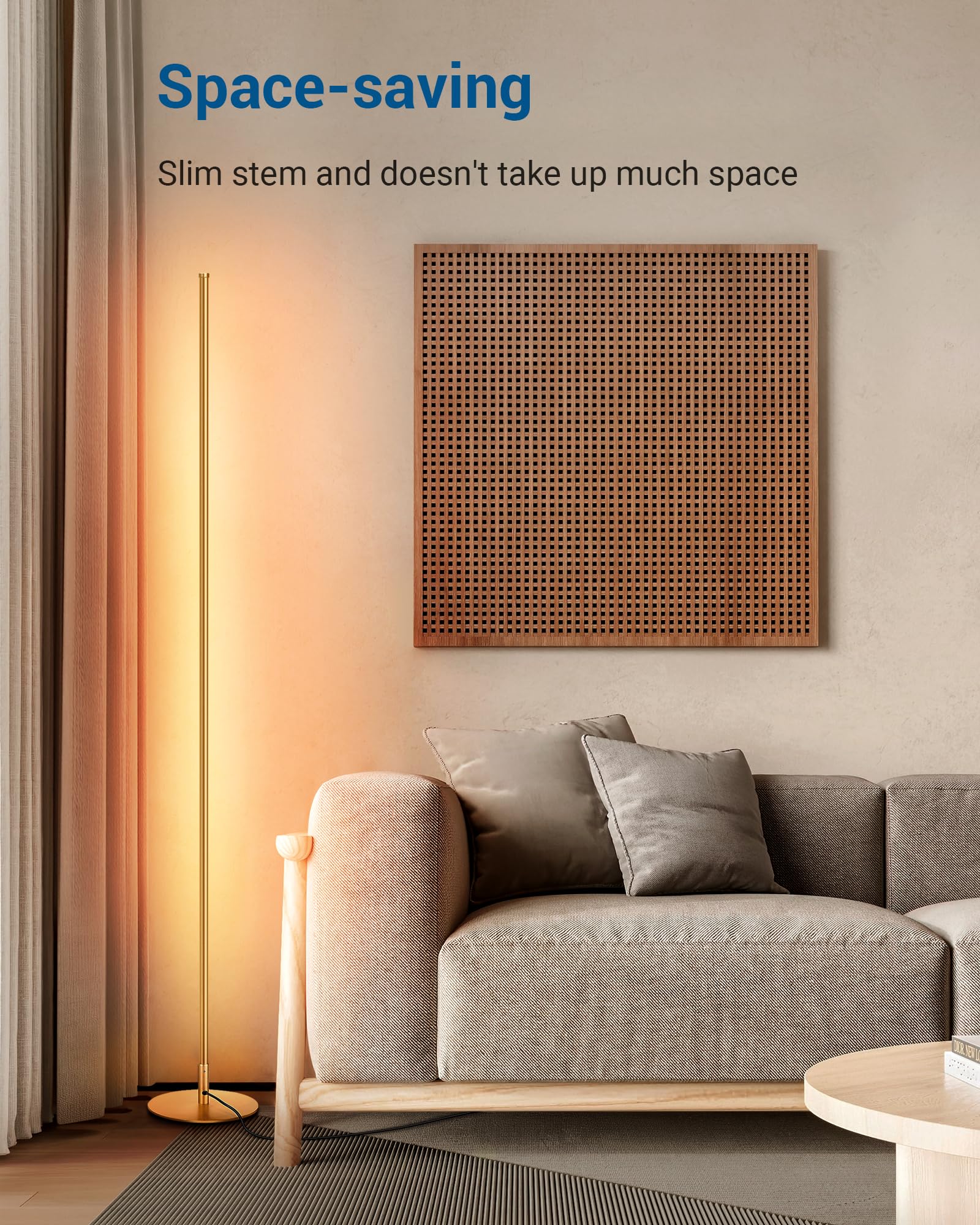 DEWENWILS Modern LED Floor Lamp, 57.5" Minimalist Design, Dimmable, Gold Metal, Perfect for Living Room, Bedroom, Office, 3000K Warm Light