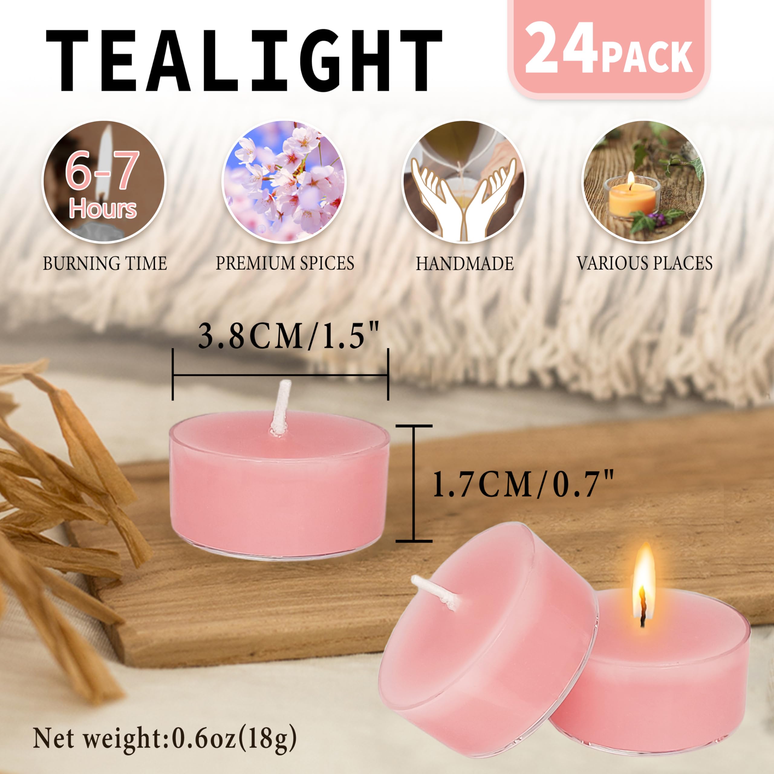 FCMSHAMD Sea Salt & Sage Scented Tealight Candles, 1.5x0.7 In, Green, Paraffin Wax, 24 Pack, 6 Hour Burn