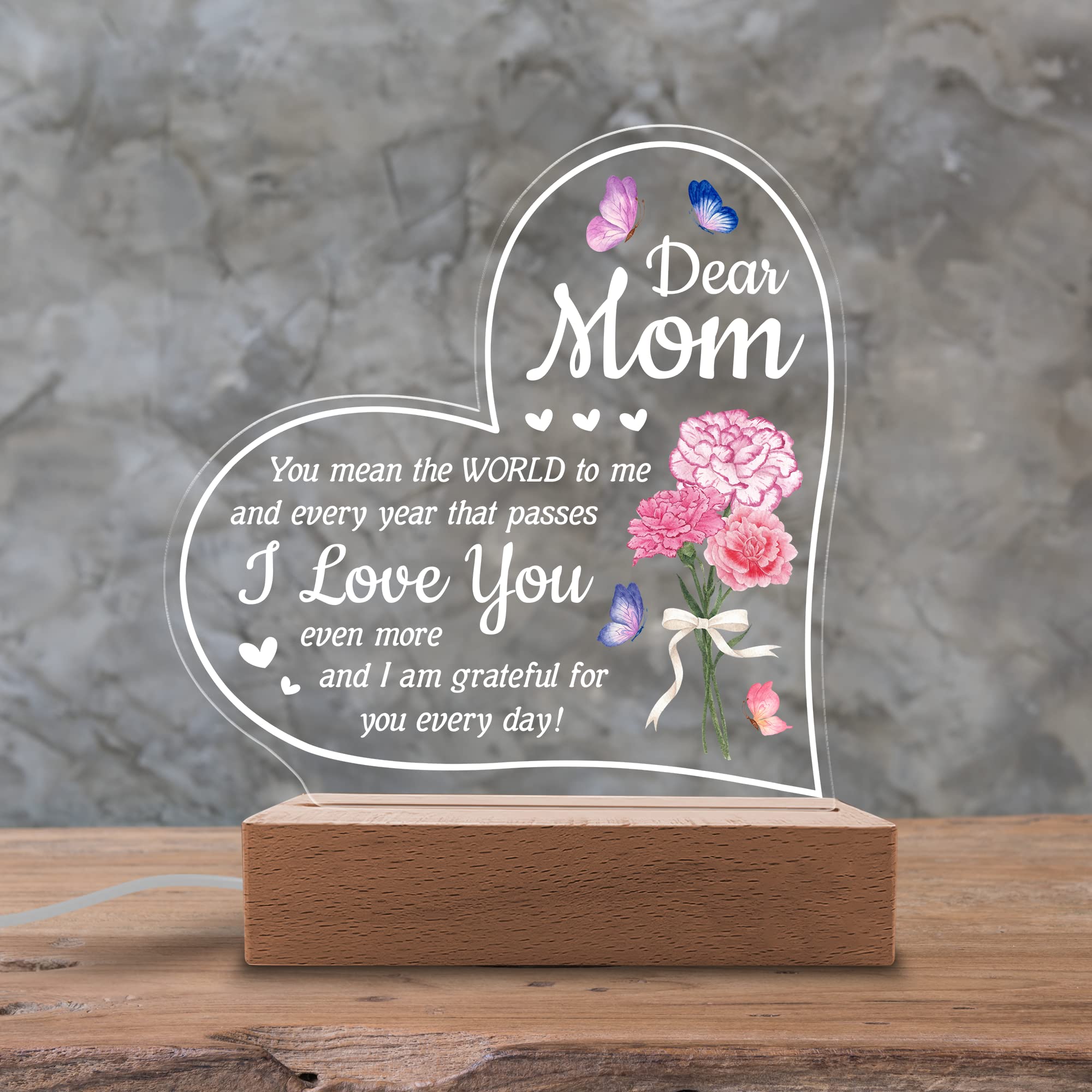 Kitchenvoy Acrylic Night Light - You Mean The World To Me - Acrylic Light Gift For Mom From Son, Daughter On Mothers Day - Birth