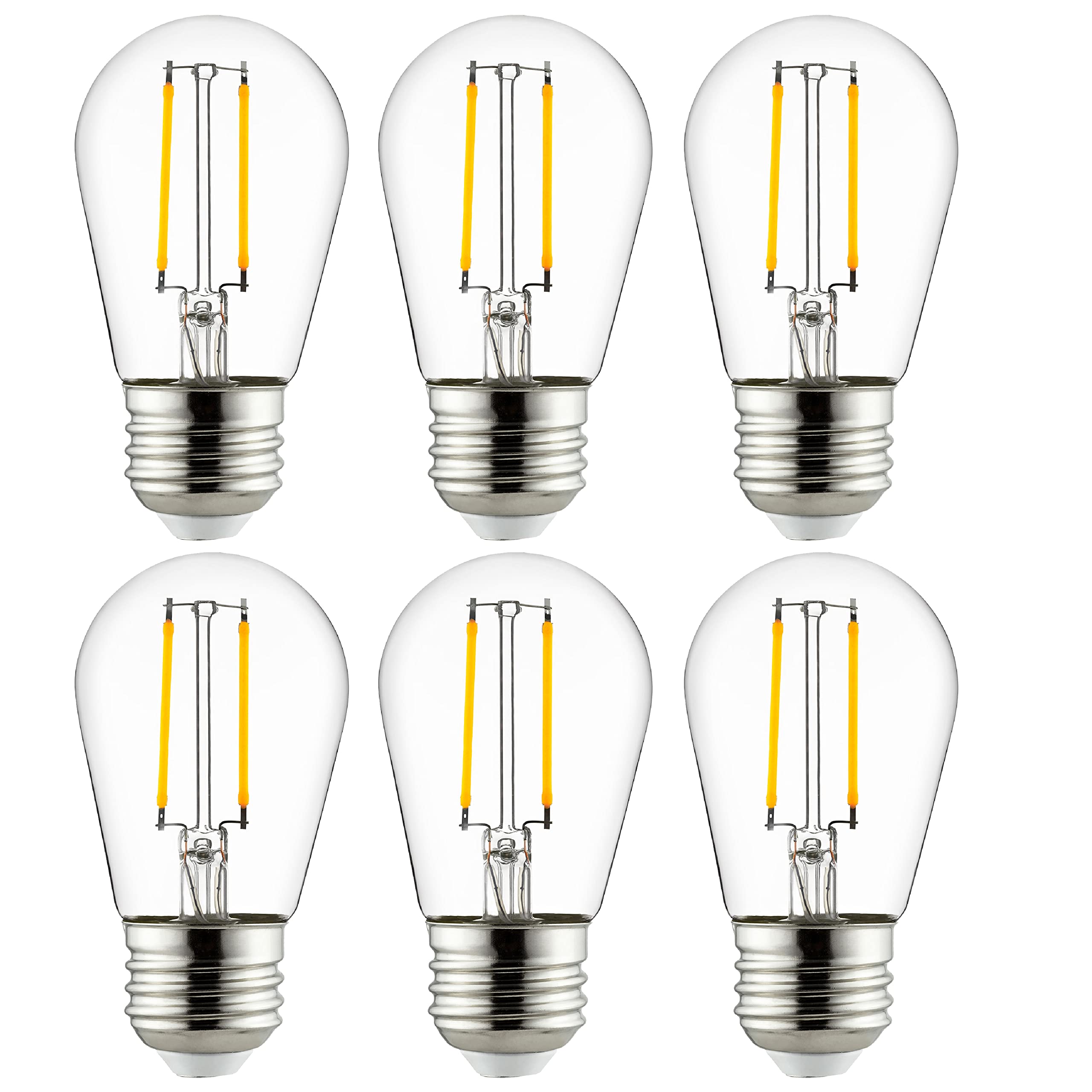 Sunlite LED S14 Filament Bulb, 2W (25W Equivalent), Dimmable, Clear Glass, 2200K Amber, 6 Count, Model 41655-SU