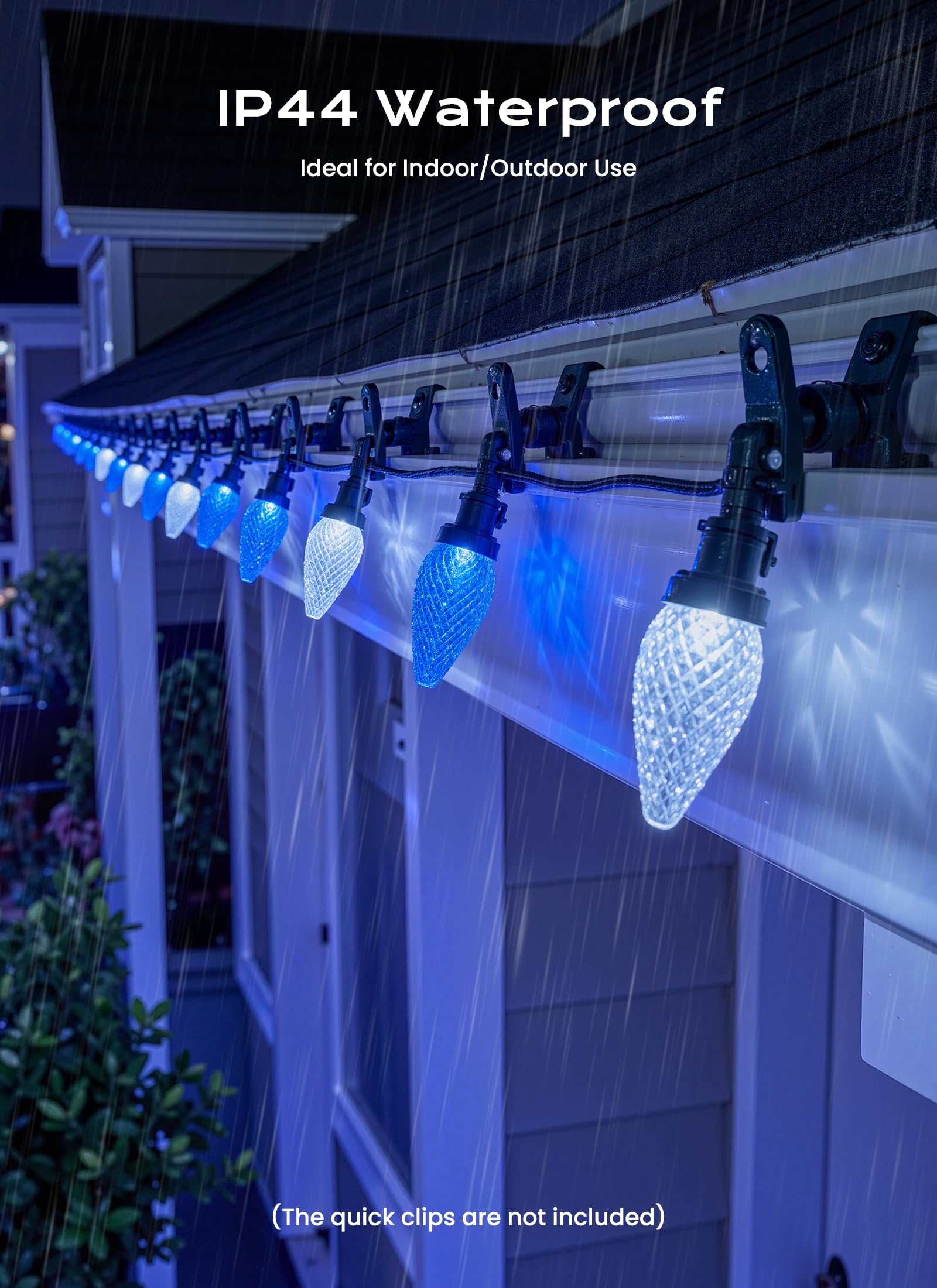 C9 Christmas Lights Outdoor  66 Ft 100 Led Connectable C9 String Lights With 8 Modes And Timer Xmas Tree Patio Roofline Garden Yard Holiday Party Indoor Outdoor Decoration  Blue And White