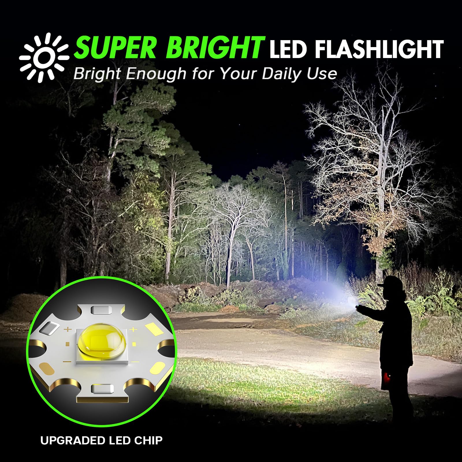 WdtPro LED Flashlight SR2000 Pro, 4 Pack, High Lumens, 5 Modes, Zoomable, Aluminum, Multicolor