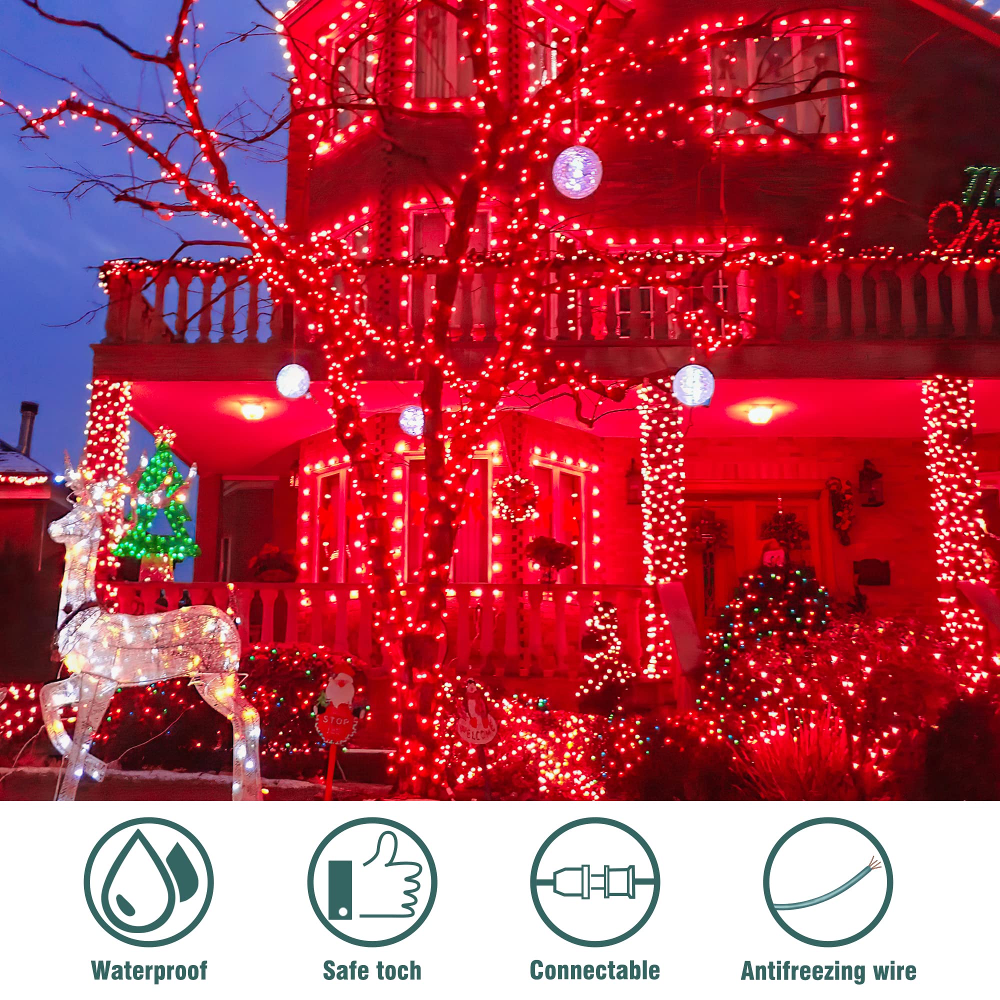 Hopolon Mini String Lights 50 Count 13 Feet Waterproof Red Indoor Outdoor Christmas Decor