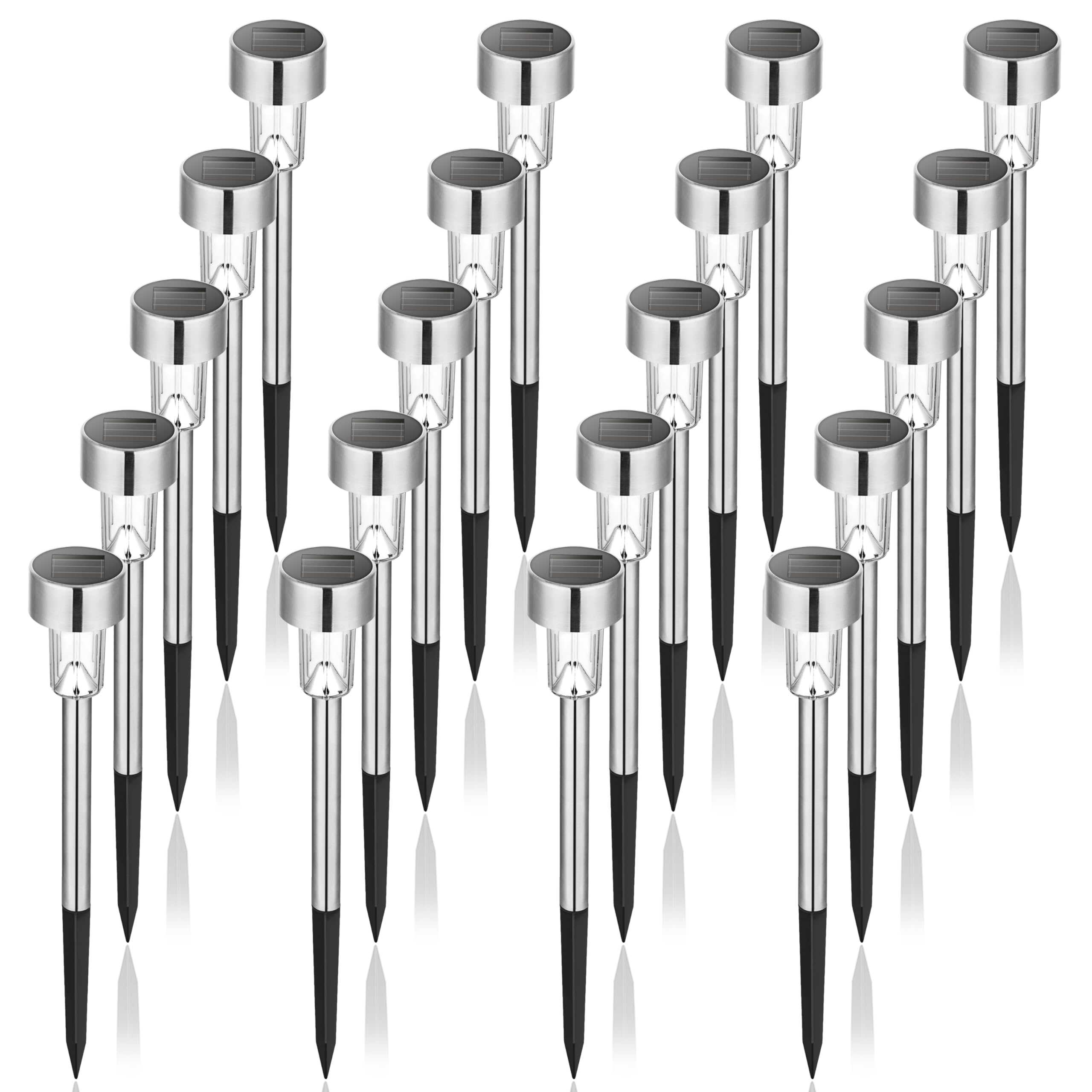 GIGALUMI Solar Pathway Lights 20 Pack, Stainless Steel IP44 Waterproof Auto On/Off Outdoor LED Solar Landscape Lights for Garden