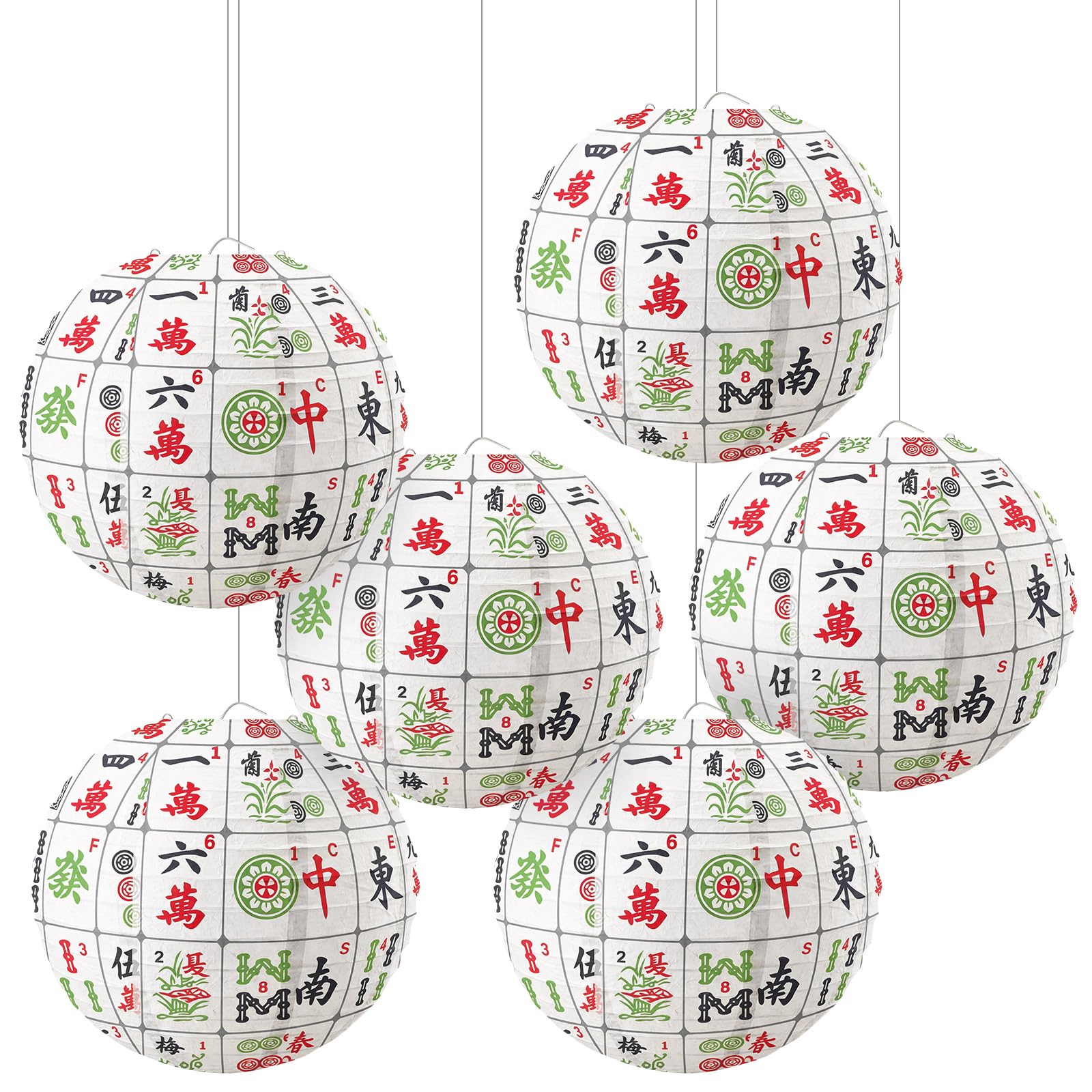 Hortsun 6 Pcs Mahjong Party Decoration Mahjong Themed Paper Lanterns Party Supplies Decorative Hanging Paper Lantern Gifts for M