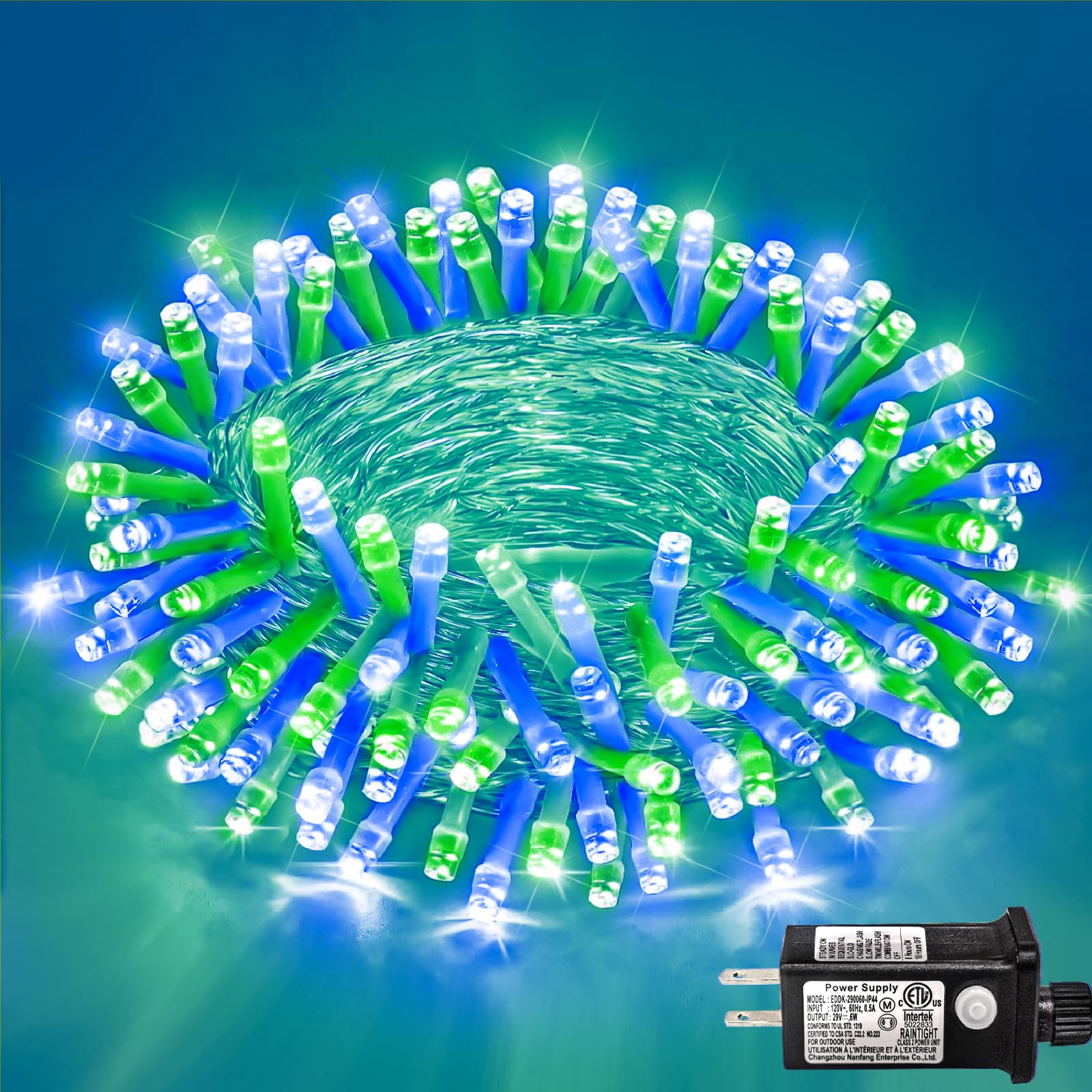 120 Led Blue Green Christmas Lights Outdoor Waterproof  40Ft Clear Wire Christmas Tree Lights 8 Modes Plug In Twinkle Fairy Lights For Indoor Christmas Bedroom Tree Decoration