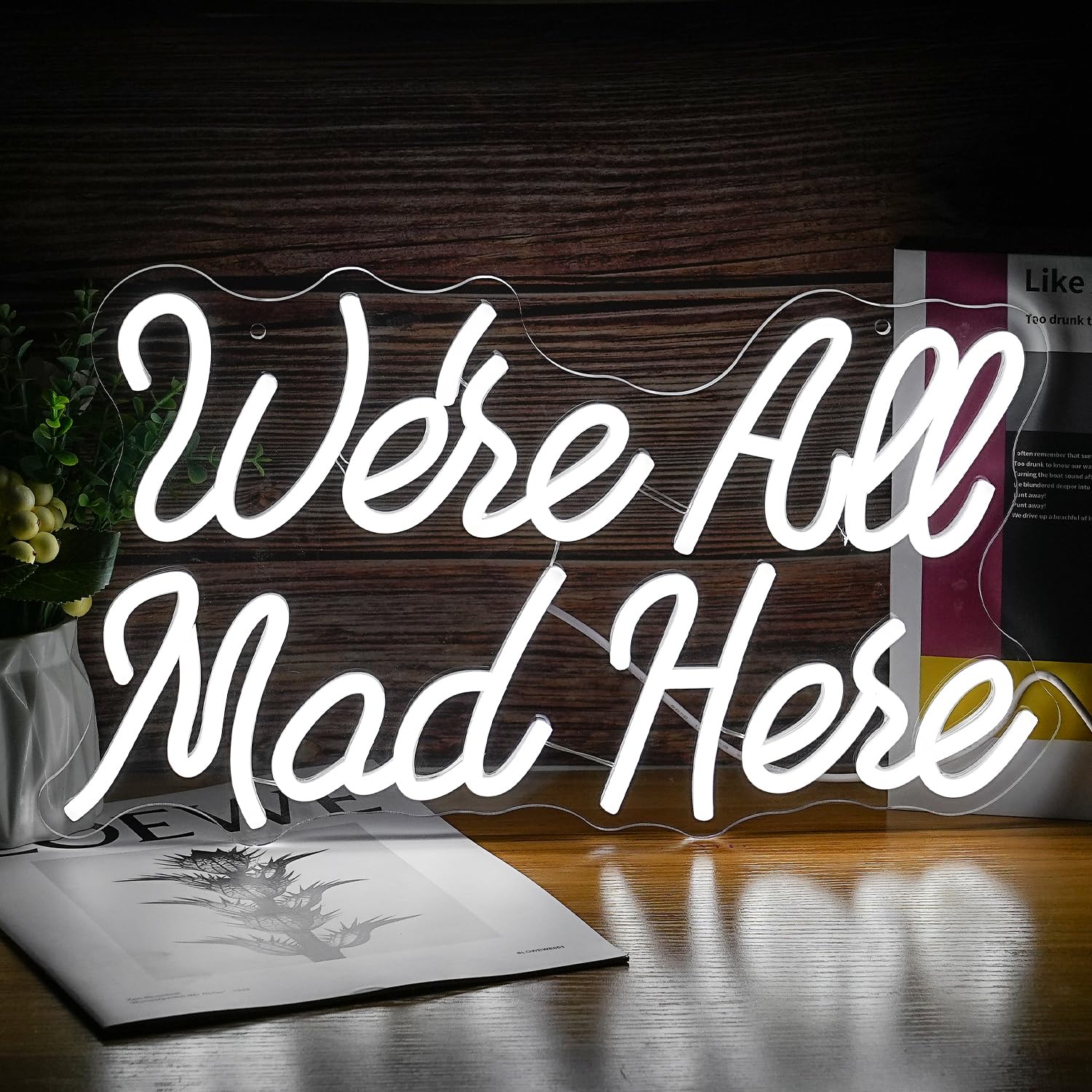 LISIGNVE LED Neon Sign - We Are All Mad, Dimmable, USB Powered, 16.5in X9.4in , Acrylic, White