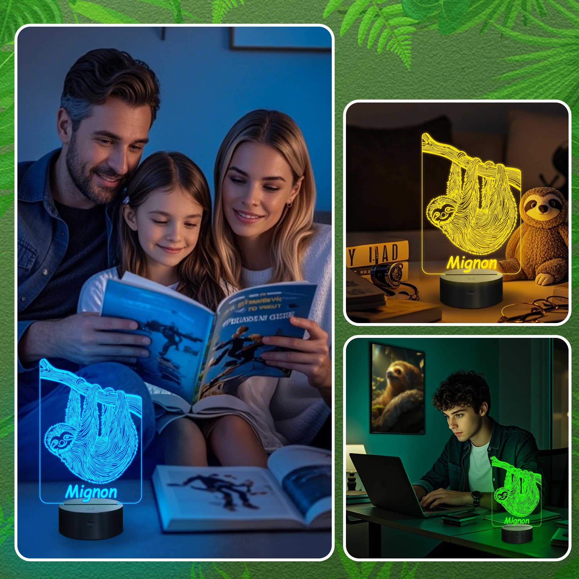 CoolGift Mart Sloth Night Light, 3D LED Optical Illusion Sloth Lamp with Remote Control and Timer, Christmas Birthday Gifts for