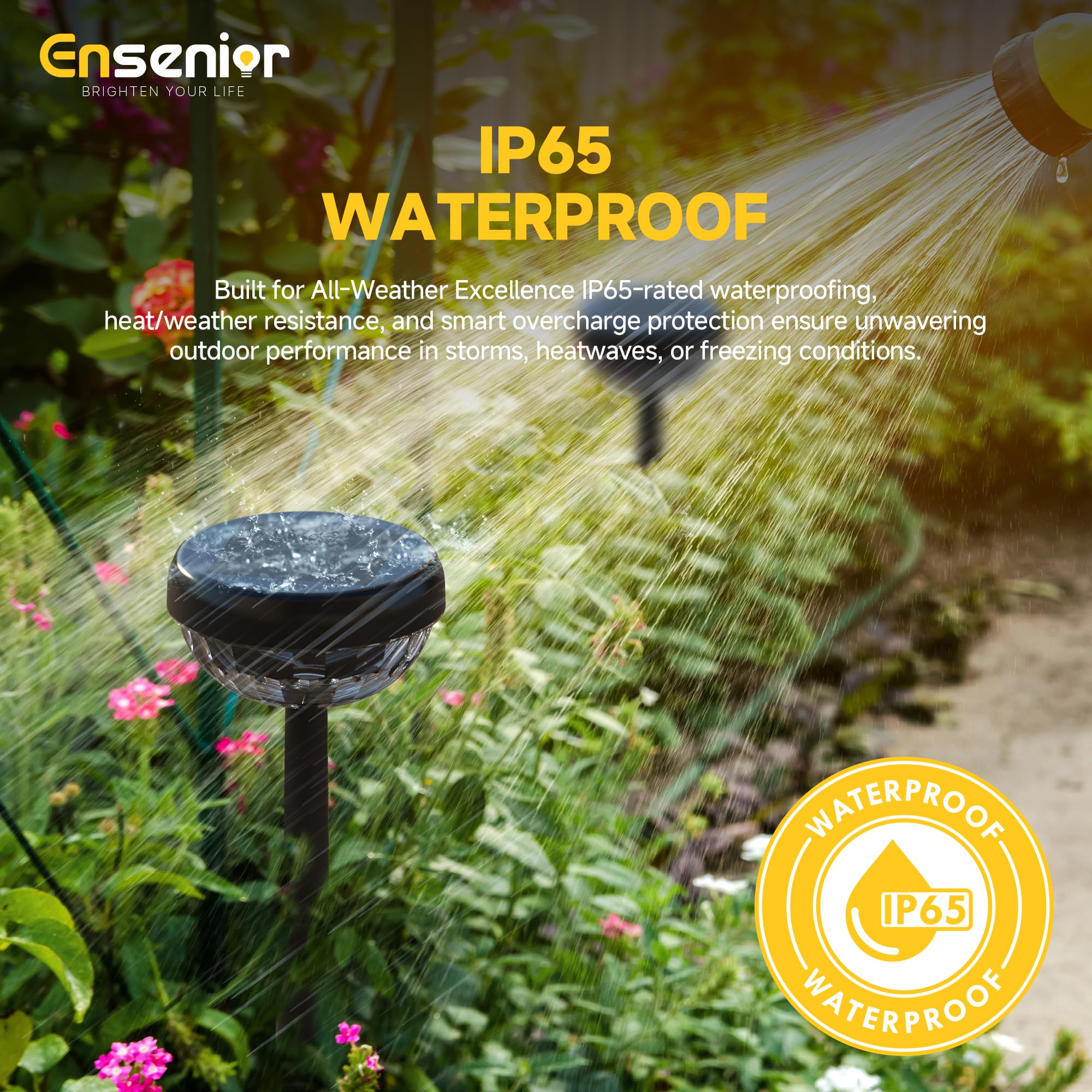 Ensenior Color Changing Solar Lights Outdoor, Auto ON/Off 3000K White Light & RGB LED Solar Garden Lights for Pathway, Yard, Pat