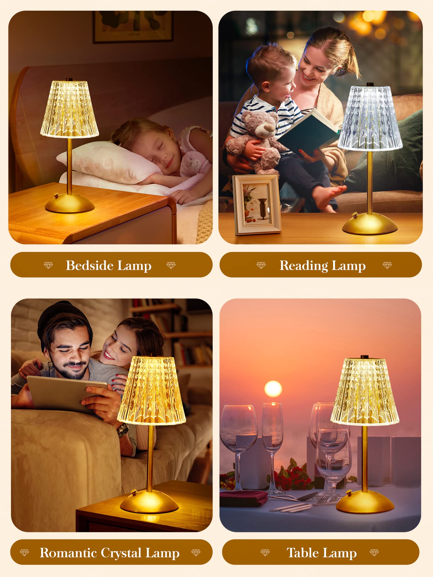 Cordless Lamp, 2000Mah Rechargeable Lamp, Dimmable+3 Colors Touch Lamp Small Lamp, Battery Operated Lamp Cordless Table Lamp, Cr