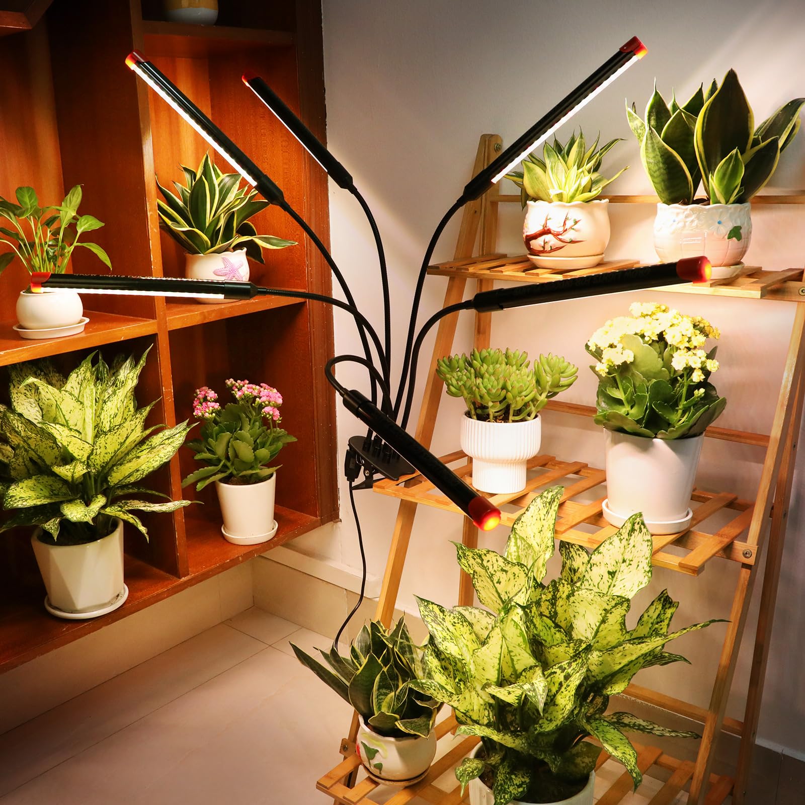 FECiDA 54W Clip Grow Light with Timer, 6-Head LED Plant Lamp for Indoor Plants, Black, Model ZH_GL_RH