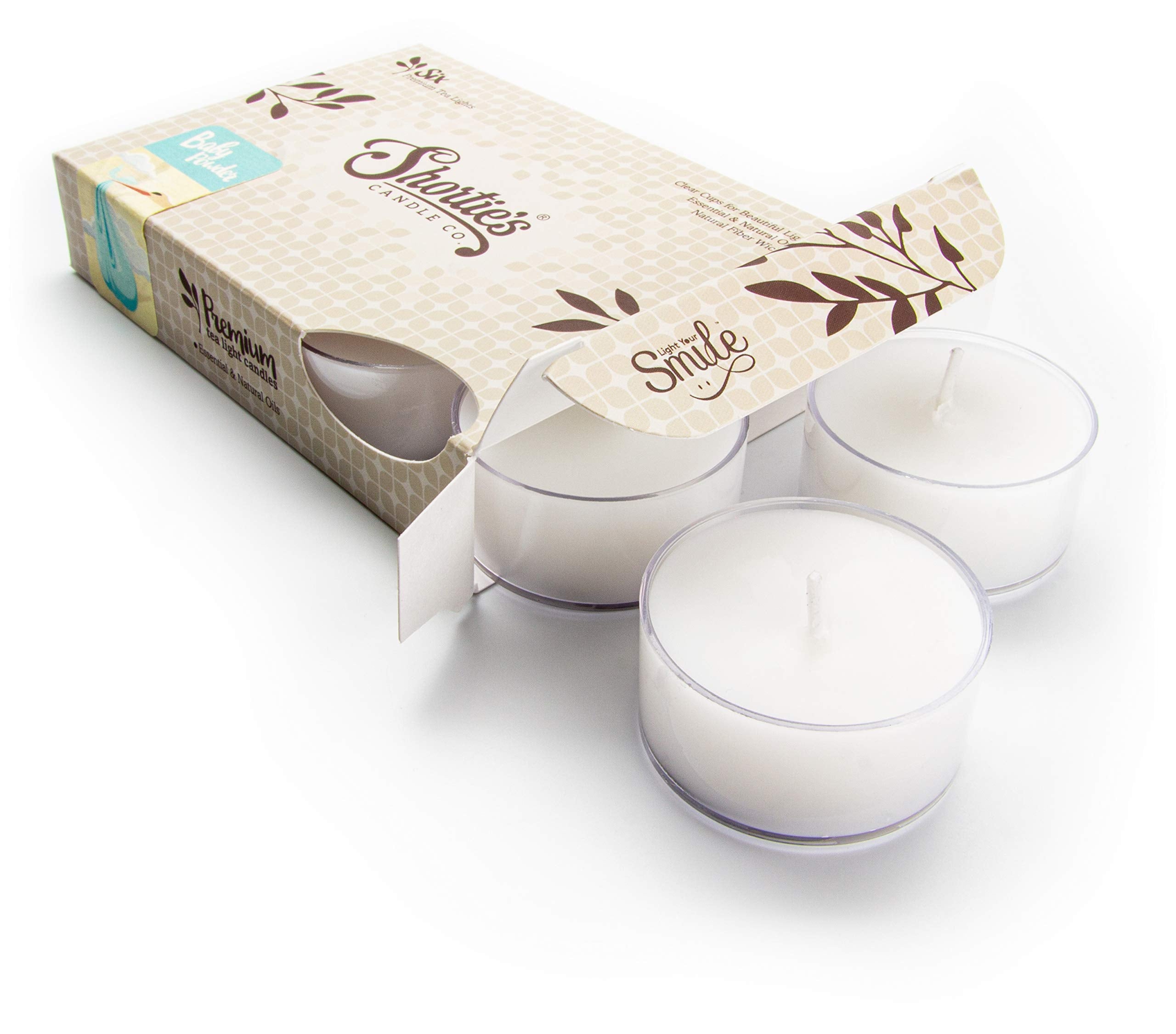 Baby Powder Premium Tealight Candles - Highly Scented with Essential & Natural Oils - 6 White Tea Lights - Beautiful Candlelight - Made in The USA - Fresh & Clean Collection