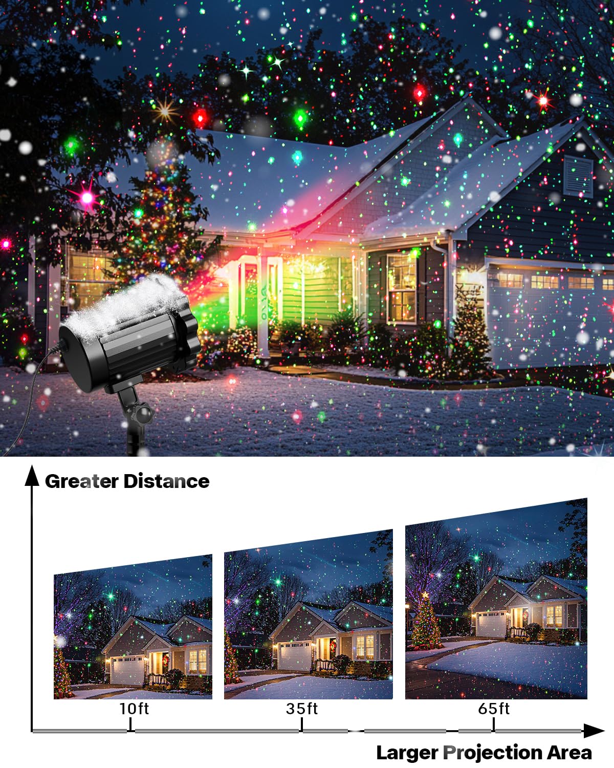 Brighter Laser Christmas Lights Projector Outdoor, 2024 Upgraded 2 Colors Red Green Gypsophila Moving Twinkle Stars Light Show,