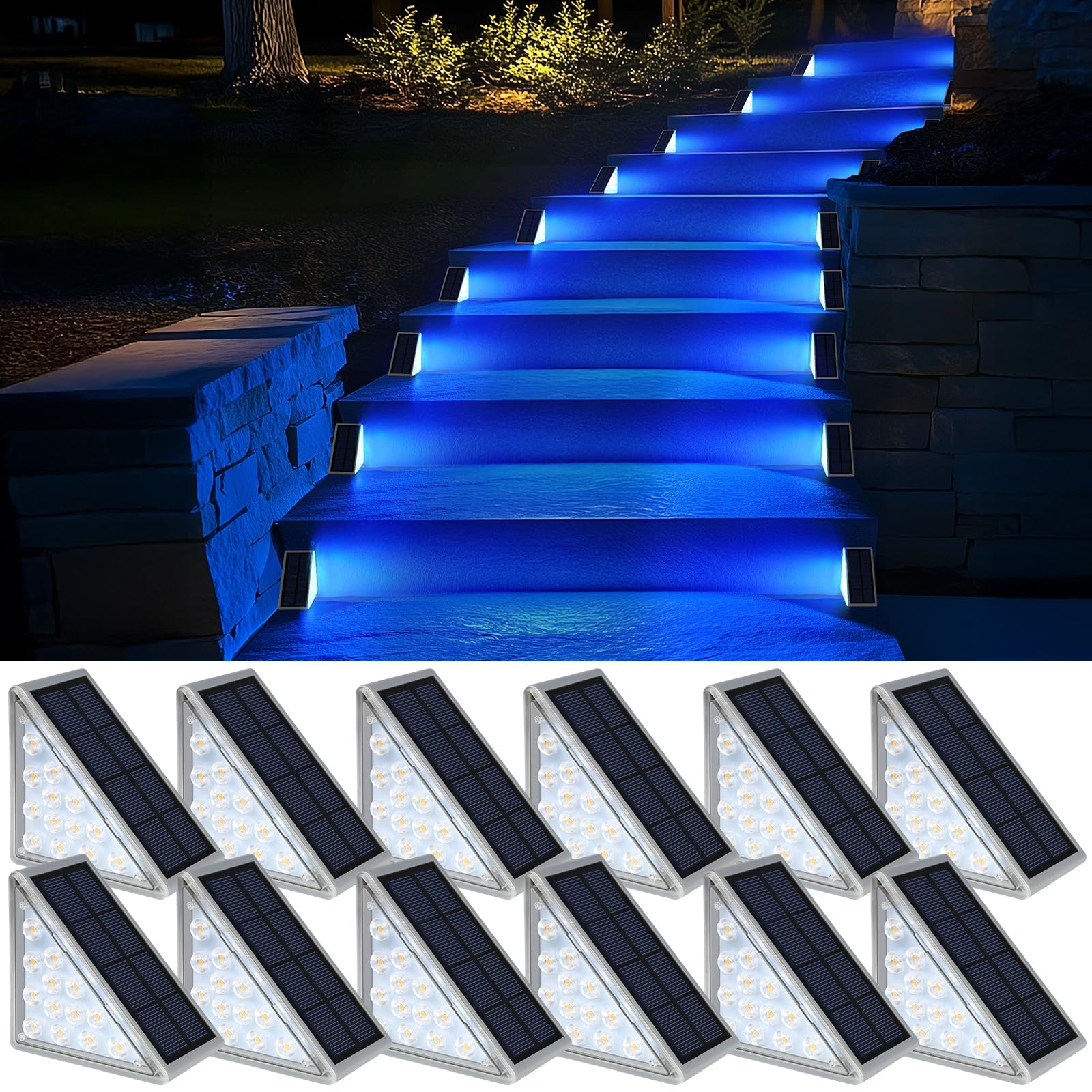 AUDLES Solar Stair Lights, Waterproof IP67, 12 Pack, Blue Color, Model STL-Blue Color