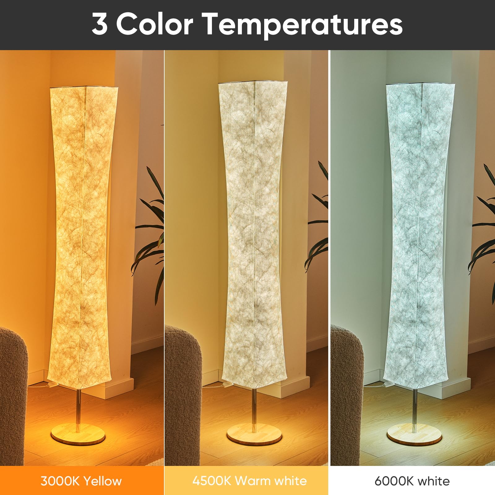 Soft Light Floor Lamp, 58 inch Simple Design Morden 3 Color Lighting Remote Control LED lamp with Tyvek Fabric Shade,Brightness