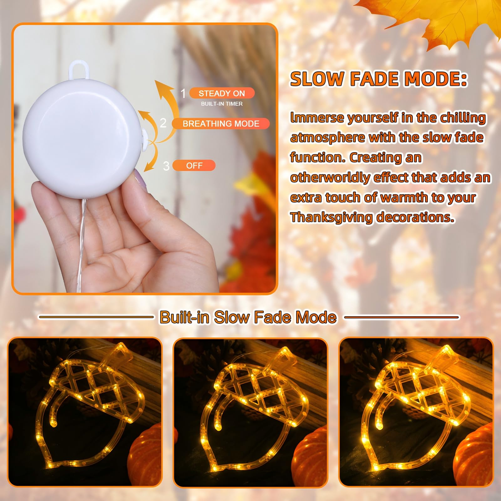 Lolstar Fall Decor Window Lights 2025 Thanksgiving Decorations Acorn Maple Leaves Pumpkin Led Lights With Suction Cups Battery Operated(unique design) Slow Fade Mode Timer Autumn Decorations For Home