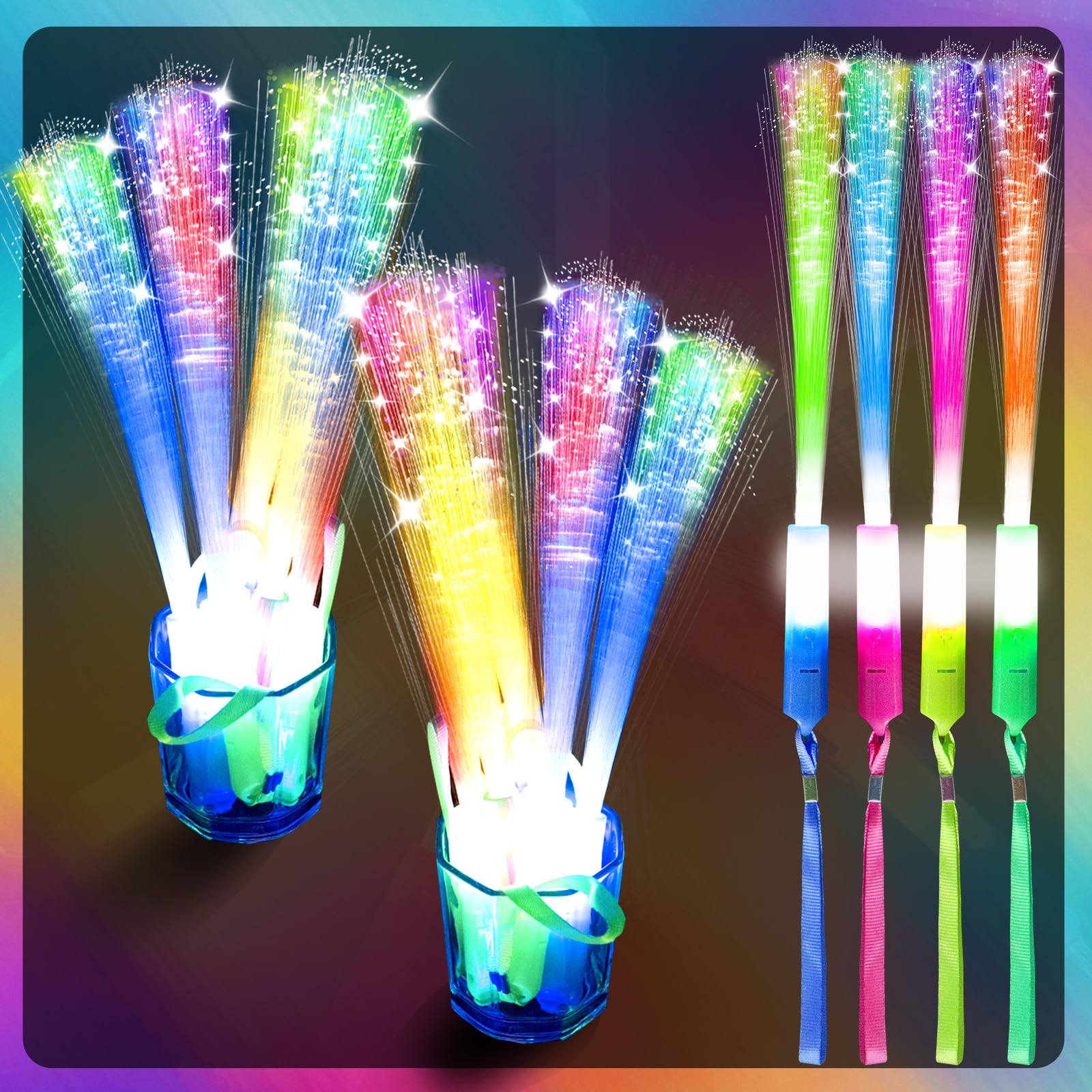 SHQDD 100 PCS Glow Fiber Wands Sticks,LED Light Wands,Glow in the Dark Party Supplies,Fiber Optic Wands,LED Flashing Sticks,Fibe
