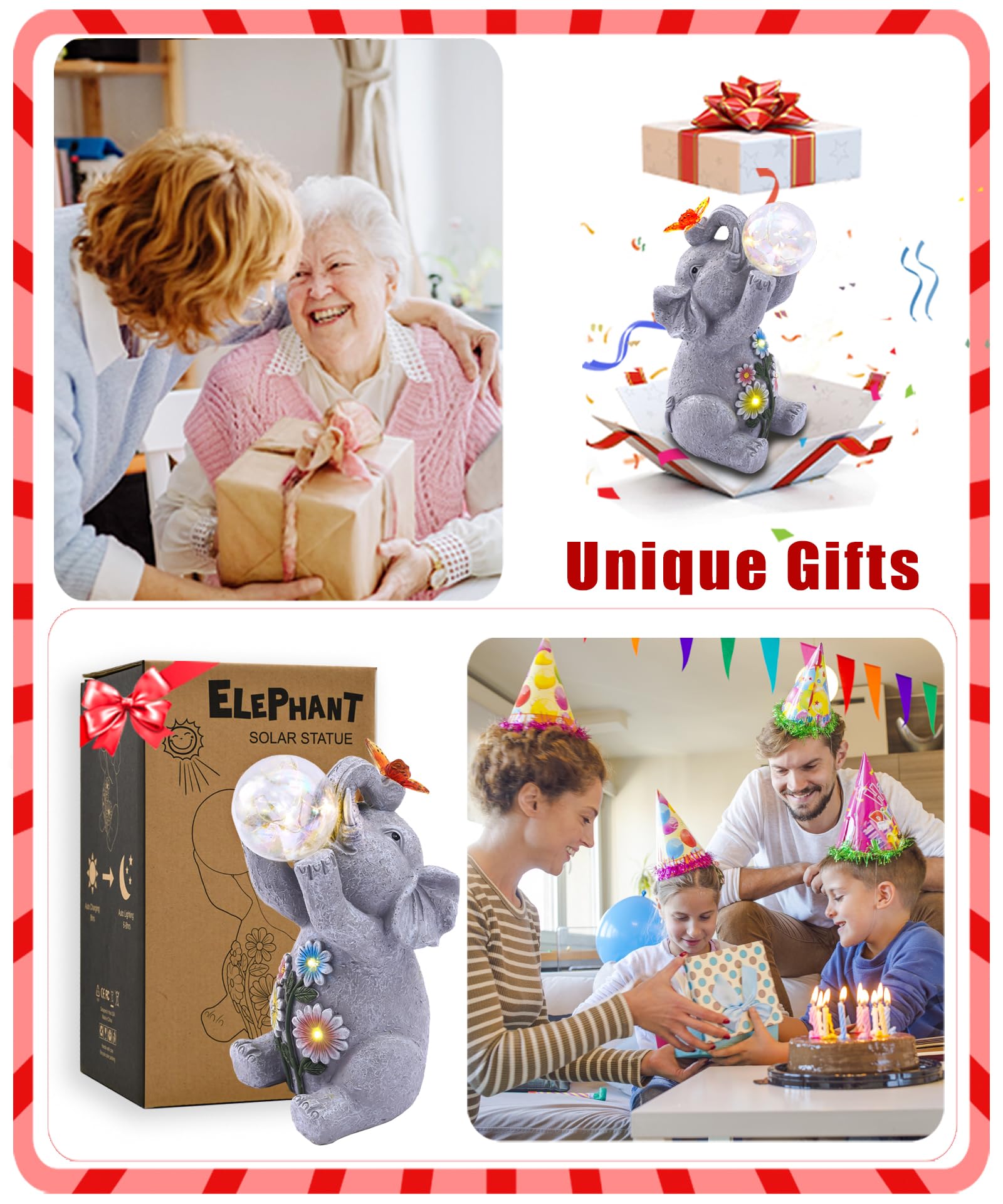 Nacome Solar Elephant Outdoor Statues For Garden: Outside Decor With Blow Bubbles Ball Lights Clearance For Yard Art Lawn Orname