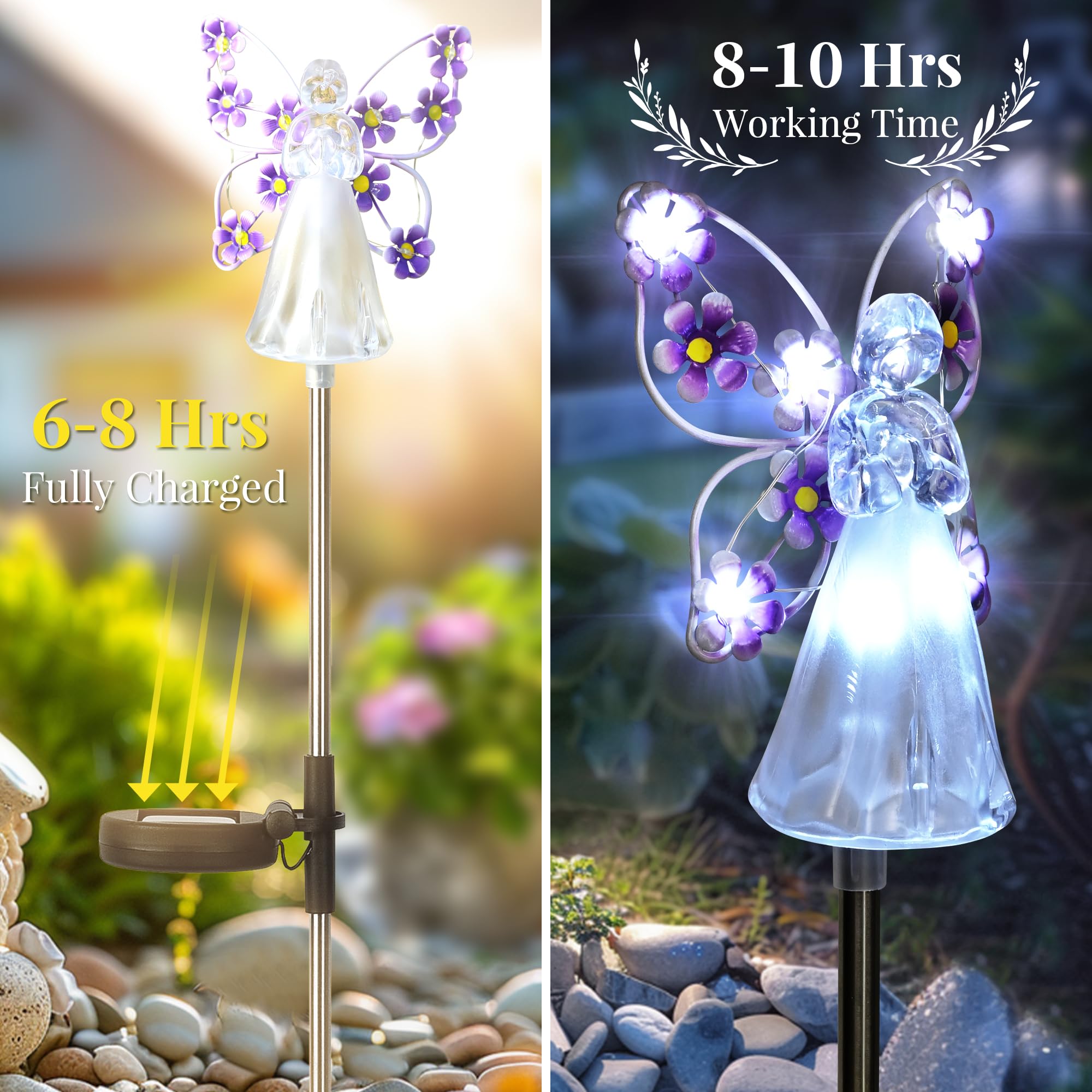 Gigalumi Solar Angel Garden Stake Lights - 4 Pack Angel Solar Lights Outdoor Garden, Eternal Light Angel With 7 Leds For Cemeter