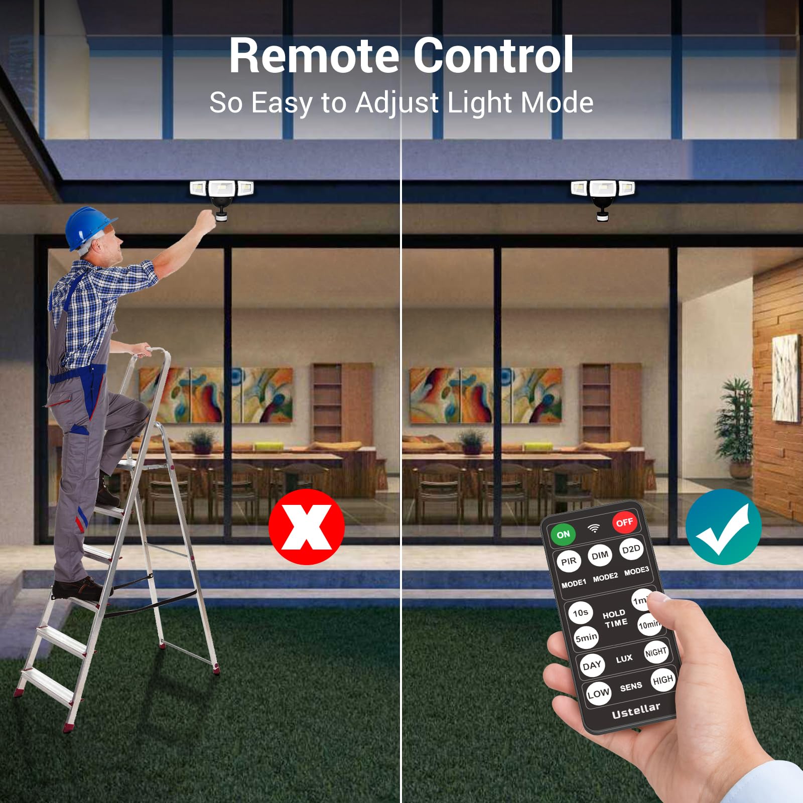USTELLAR 55W LED Security Lights with Motion Sensor, Remote Control, IP65 Waterproof, 5500LM, Black, Model UT88125 - 2 Pack