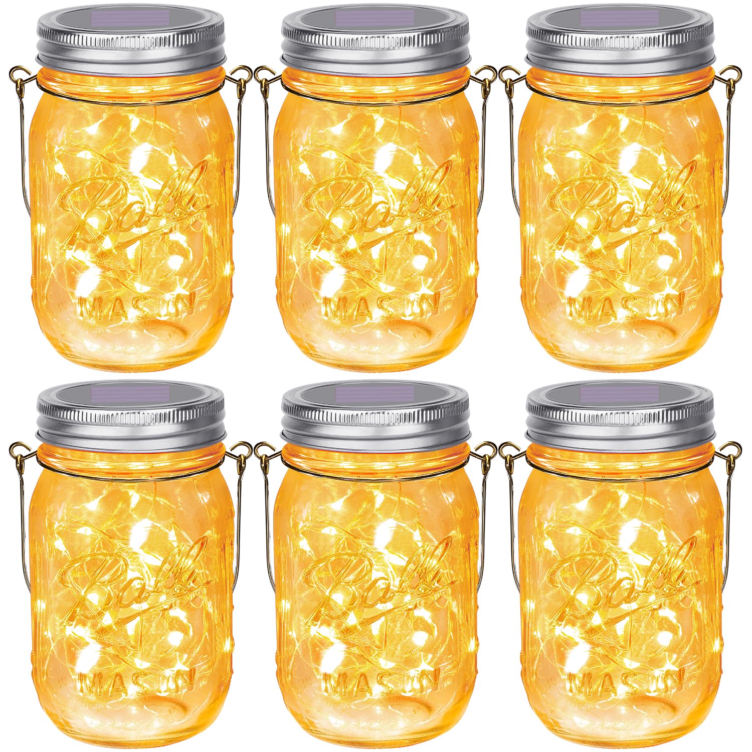 Hanging Mason Jar Solar Lights, 6 Pack 30 LEDs Fairy Lights with Jars and Hangers, IPX6 Waterproof Hanging Solar Lights Outdoor,
