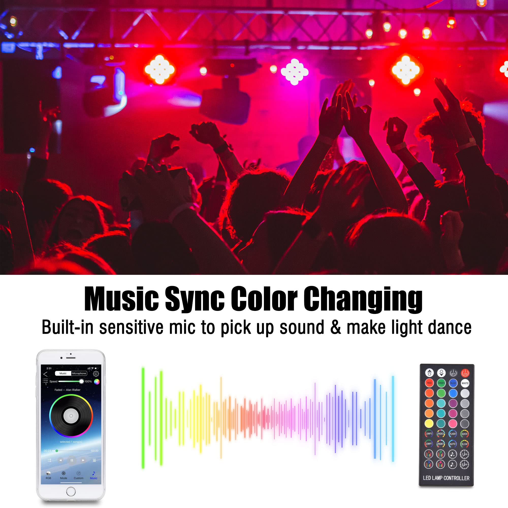 Yescom LED String Lights 33 Ft, 100 RGB Lights, 20 Colors, Remote & Bluetooth Control, 6 Modes, Multicolor