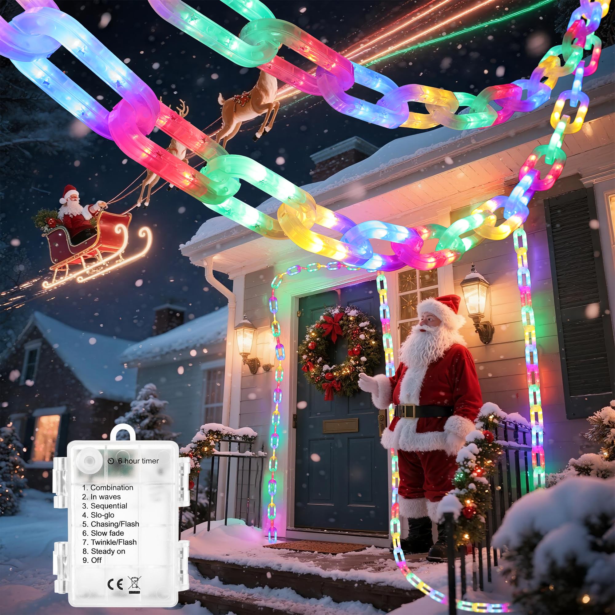 Christmas Outdoor Battery String Lights Decorations - 10 Ft 160 LED Plastic Chain String Lights with Waterproof, 8 Lighting Mode