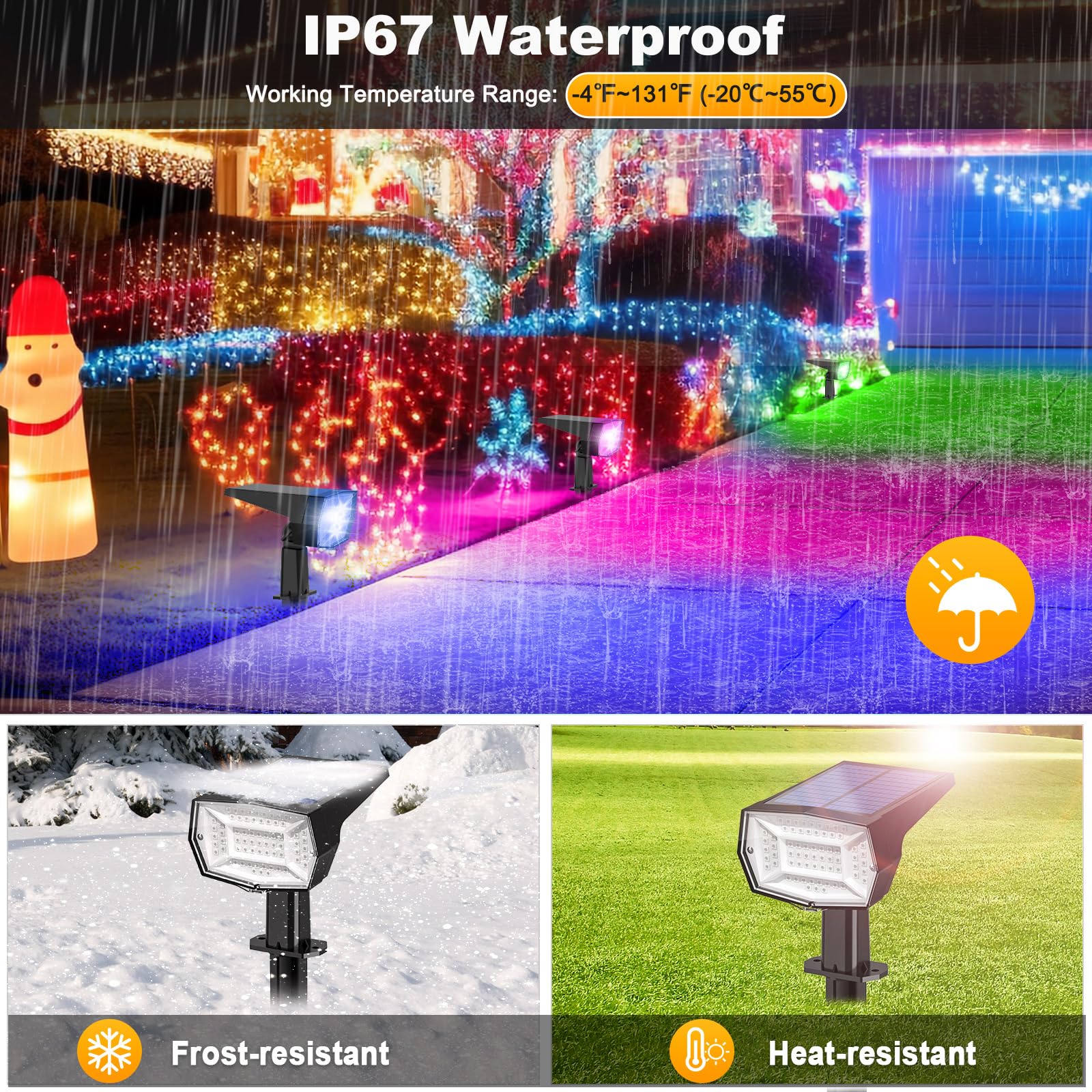 Fabrito Solar Color Changing Lights Outdoor, 9 Color Modes Landscape Spotlights, Dusk To Dawn Solar Powered Spot Lights For Outs